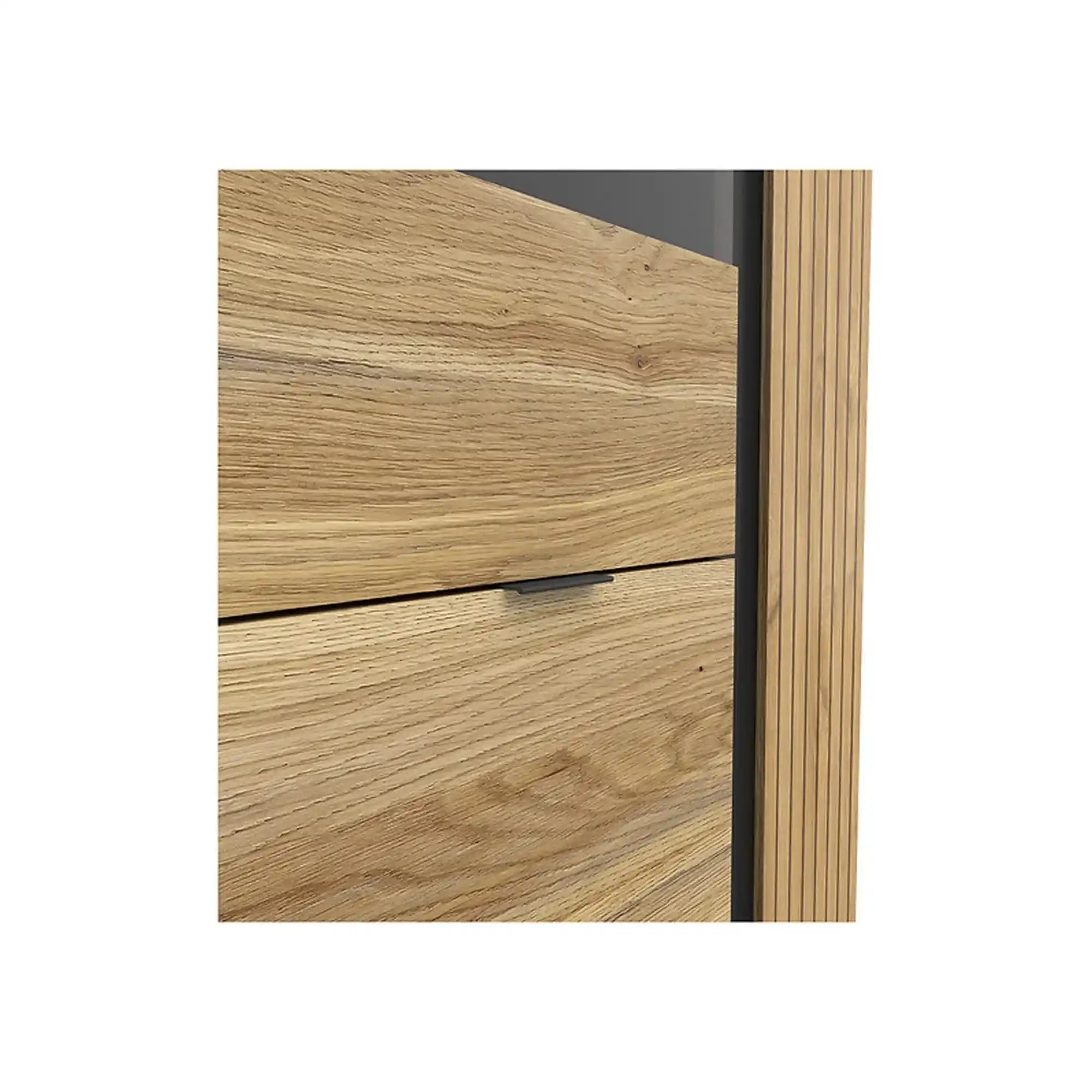 Vitrina LUEN, stejar/negru, PAL laminat/sticla securizata, cu 3 usi, 70x40x196 cm