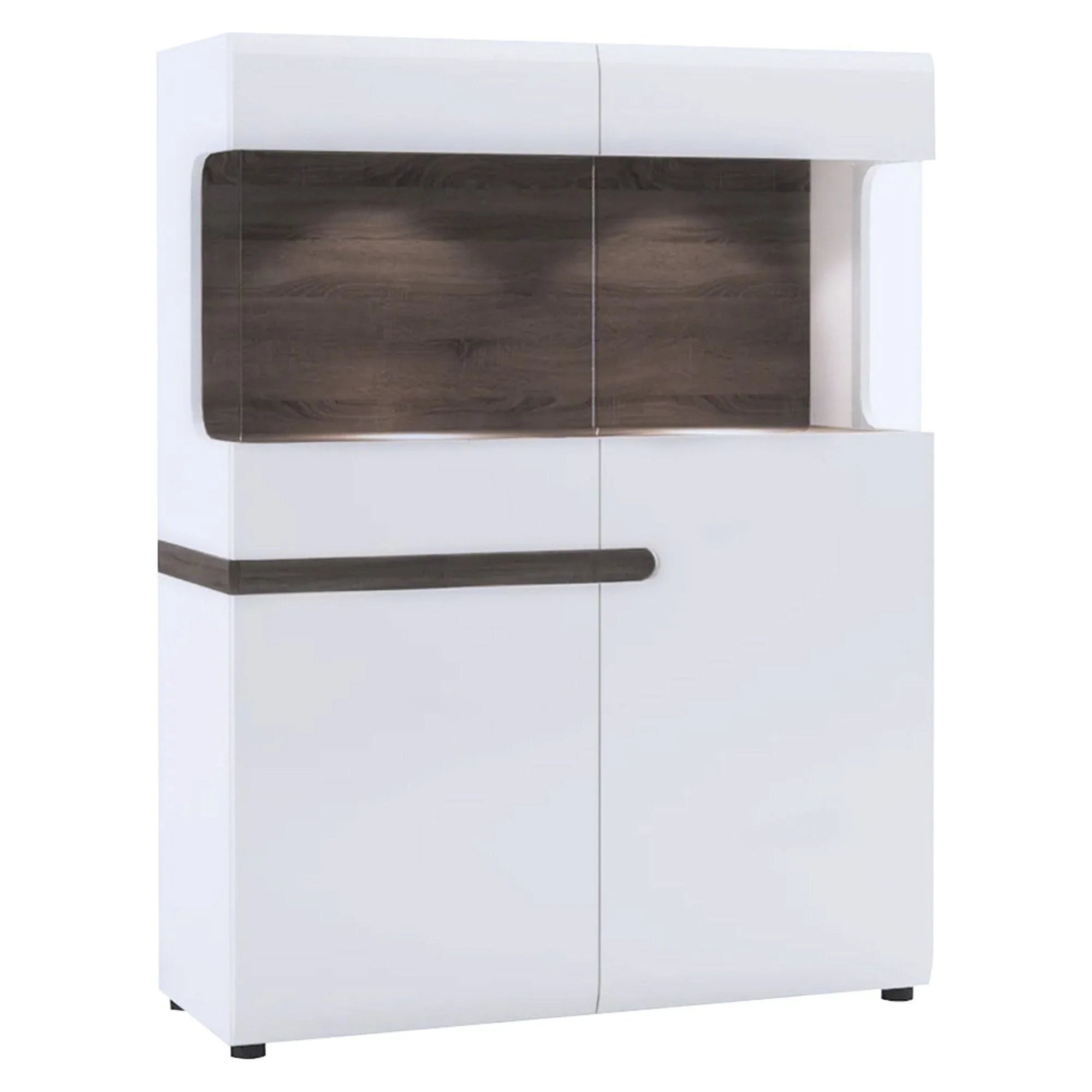 Vitrina LYNATET TYP 33, alb lucios/stejar sonoma inchis, PAL laminat/sticla, 110x42x143 cm