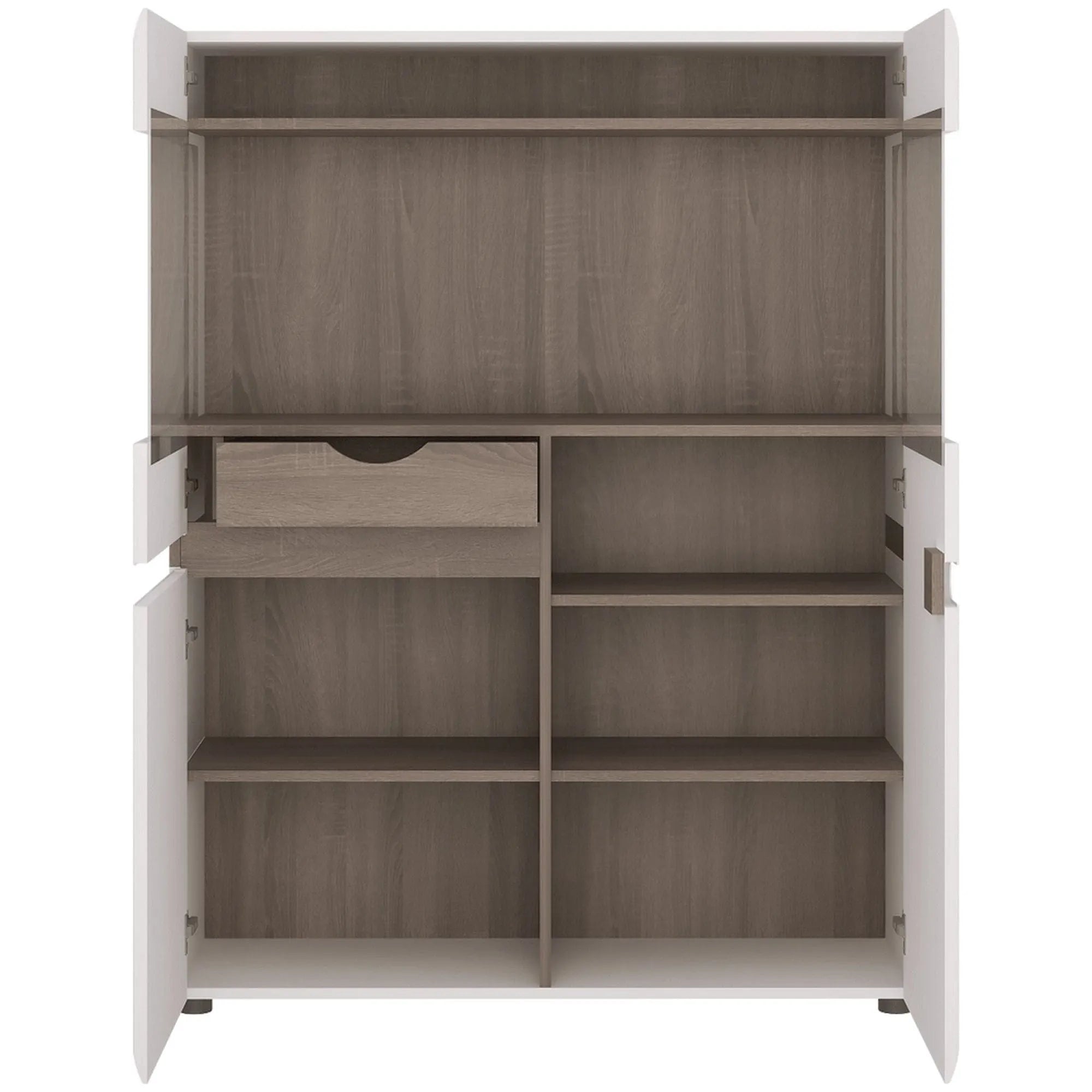 Vitrina LYNATET TYP 33, alb lucios/stejar sonoma inchis, PAL laminat/sticla, 110x42x143 cm