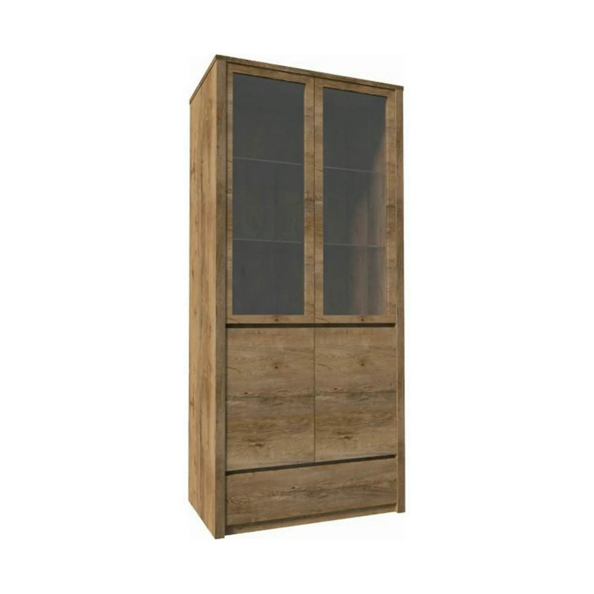 Vitrina MONTANA W2D, stejar lefkas inchis, PAL melaminat/sticla, 90x43x197 cm
