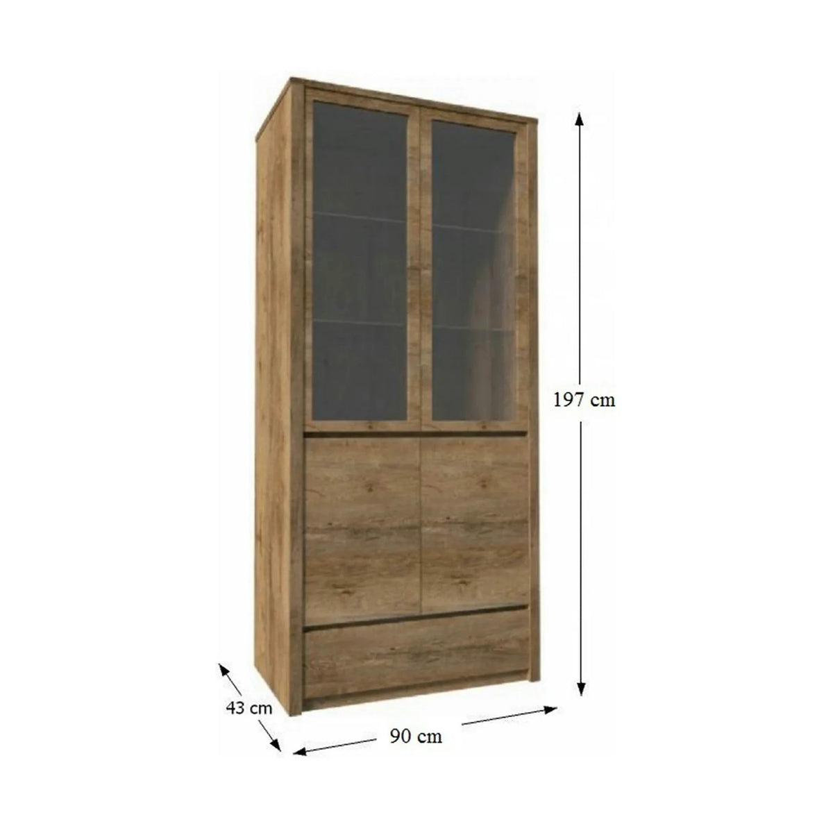 Vitrina MONTANA W2D, stejar lefkas inchis, PAL melaminat/sticla, 90x43x197 cm