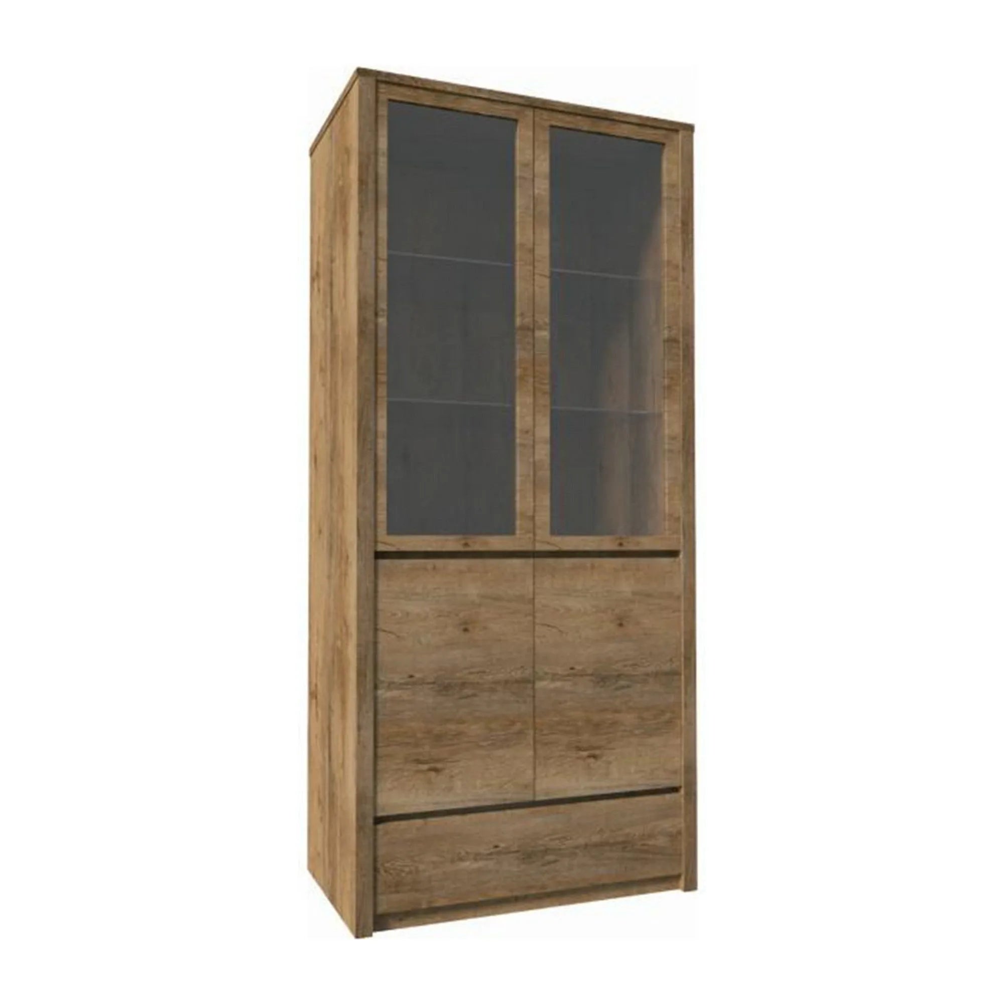 Vitrina MONTANA W2D, stejar lefkas inchis, PAL melaminat/sticla, 90x43x197 cm