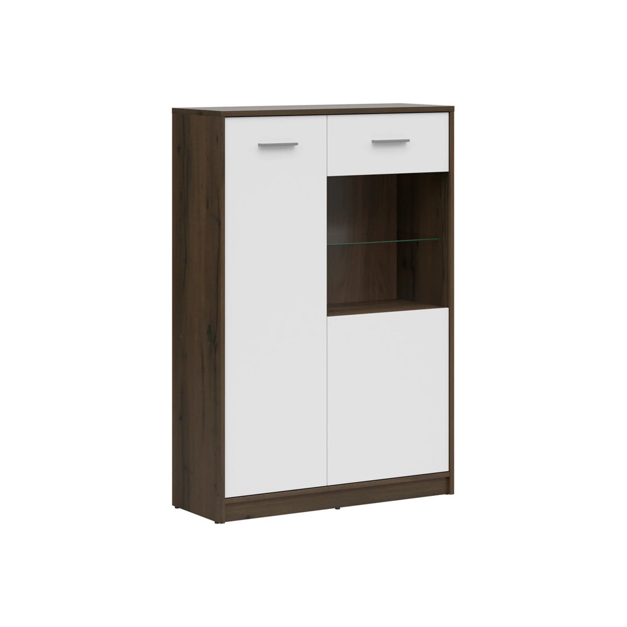 Vitrina NEPO PLUS, alb/stejar, PAL laminat/sticla, 90x34x132 cm