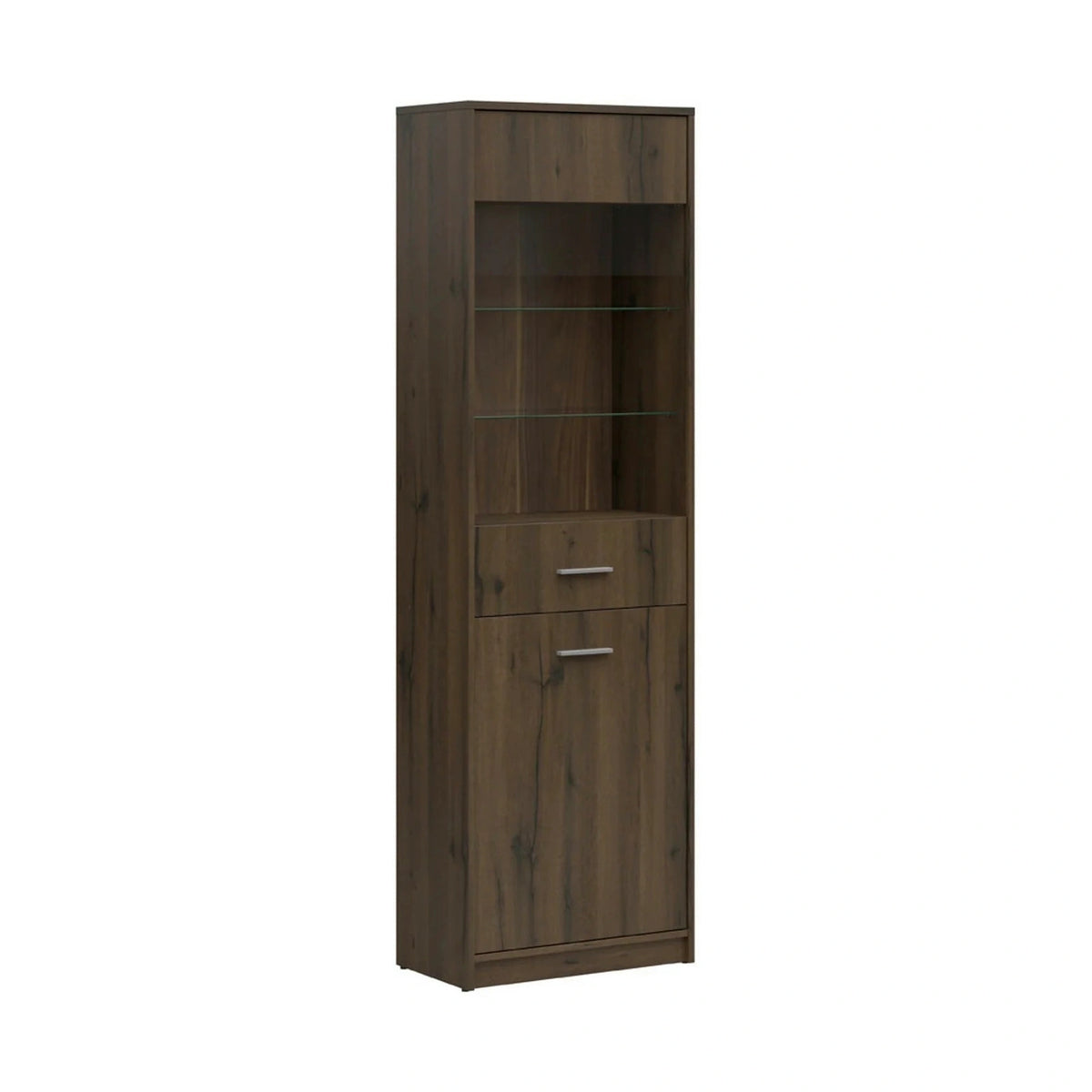 Vitrina NEPO PLUS, stejar nobil, PAL laminat/sticla, 60x34x197 cm