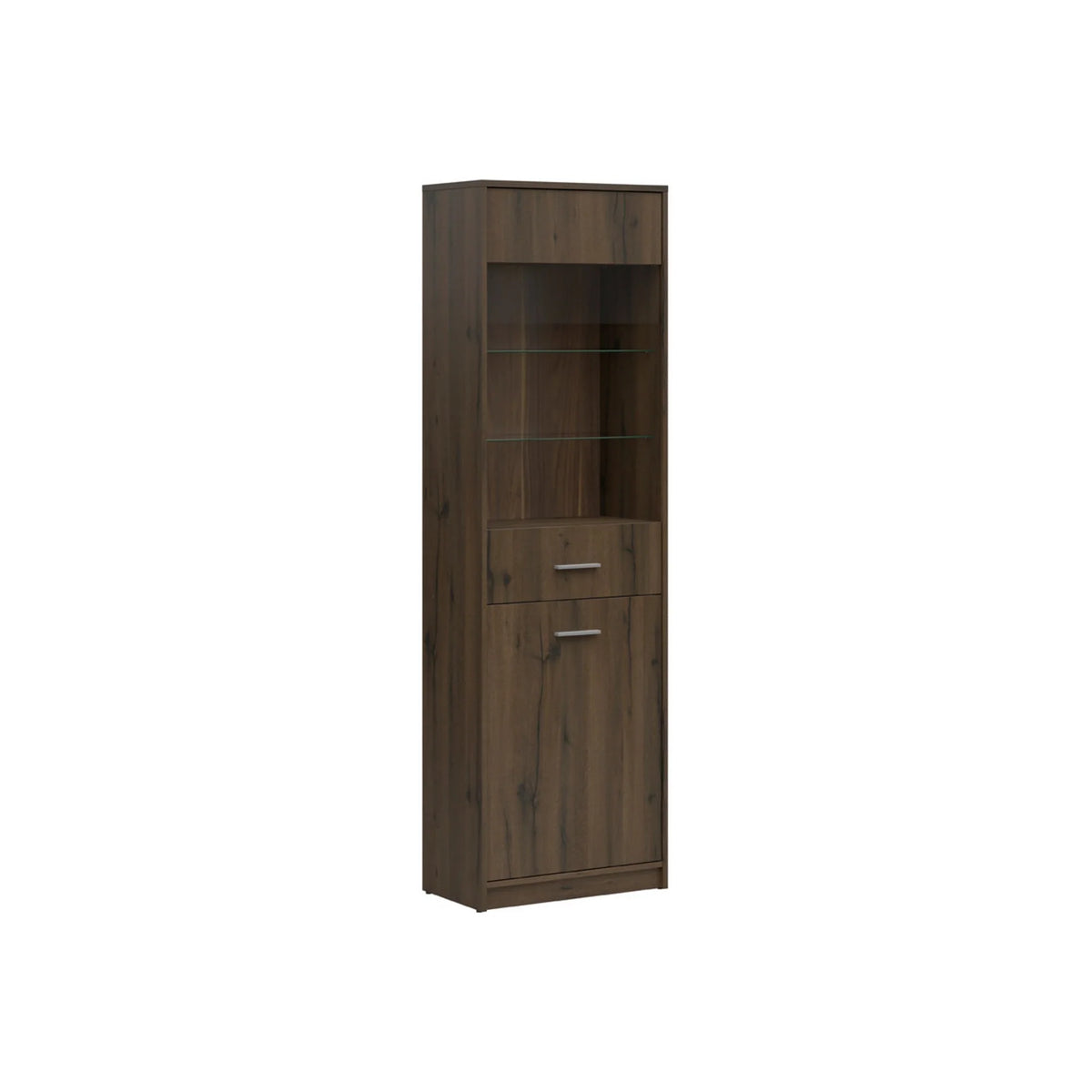 Vitrina NEPO PLUS, stejar nobil, PAL laminat/sticla, 60x34x197 cm