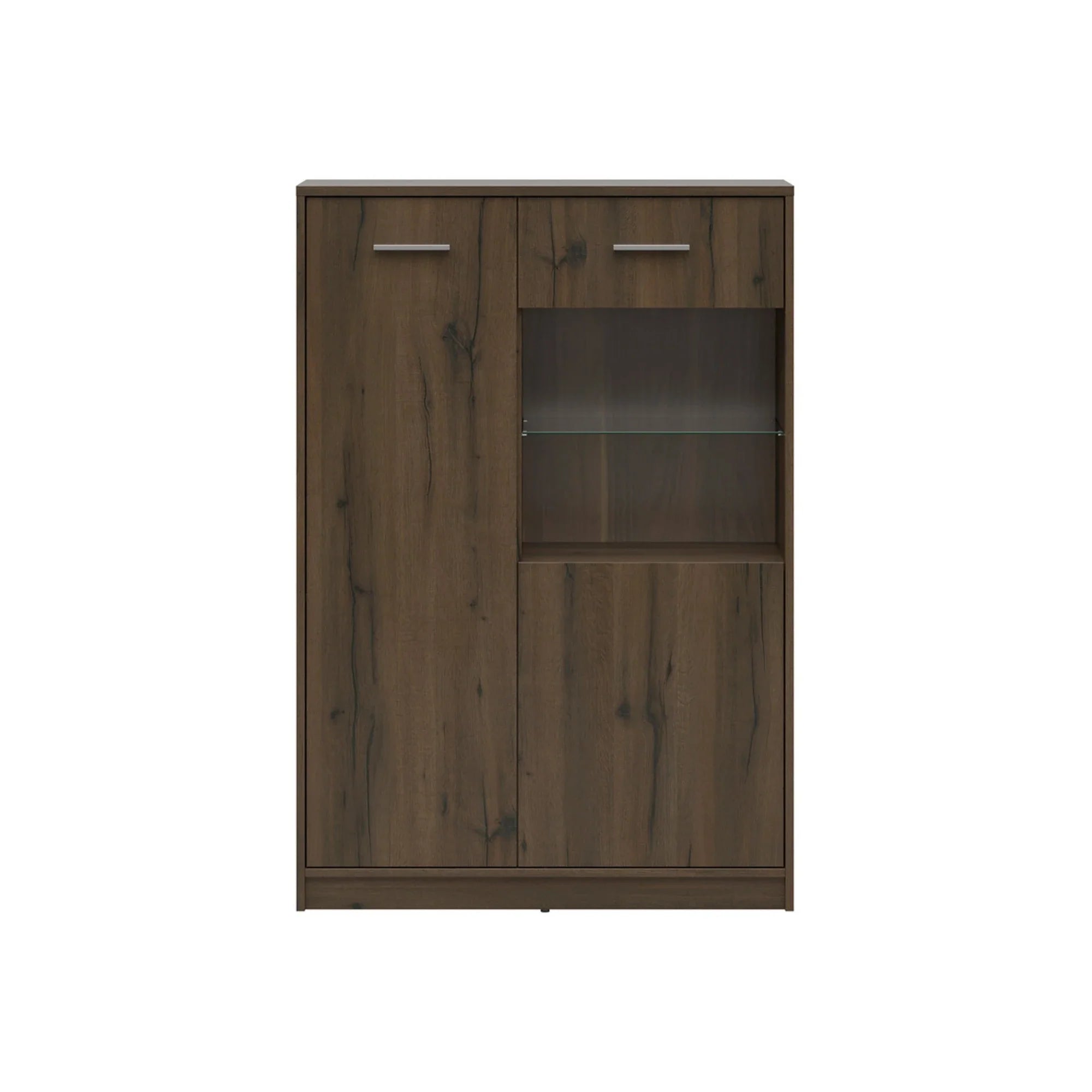 Vitrina NEPO PLUS, stejar nobil, PAL laminat/sticla, 90x34x132 cm