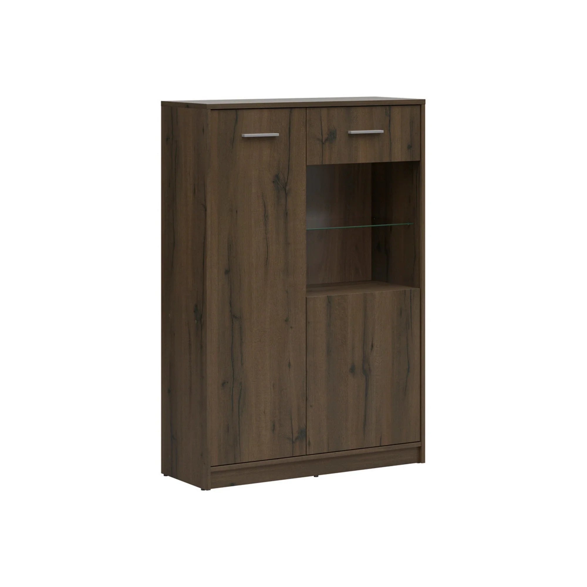 Vitrina NEPO PLUS, stejar nobil, PAL laminat/sticla, 90x34x132 cm