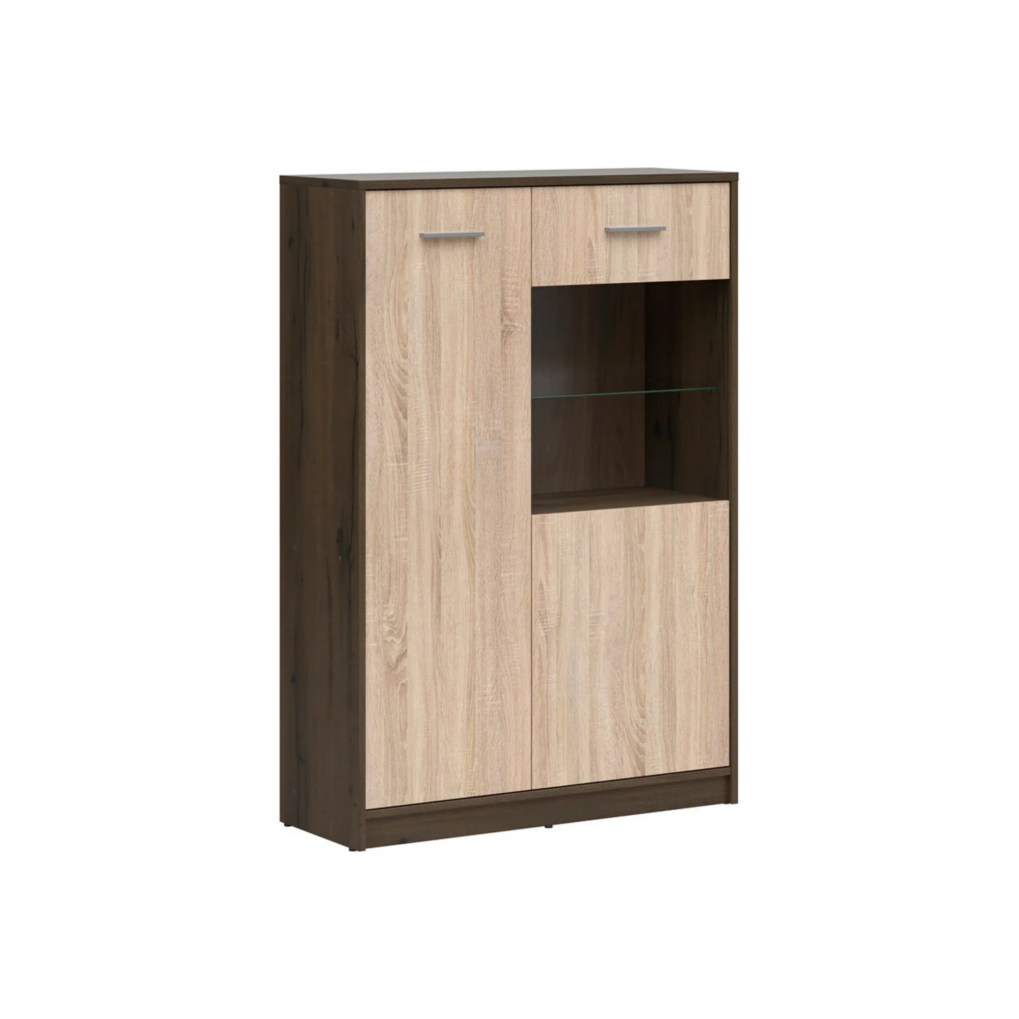 Vitrina NEPO PLUS, stejar, PAL laminat/sticla, 90x34x132 cm