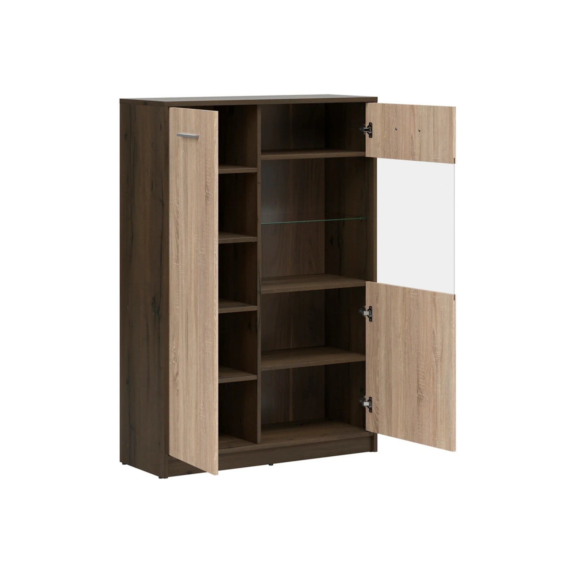 Vitrina NEPO PLUS, stejar, PAL laminat/sticla, 90x34x132 cm