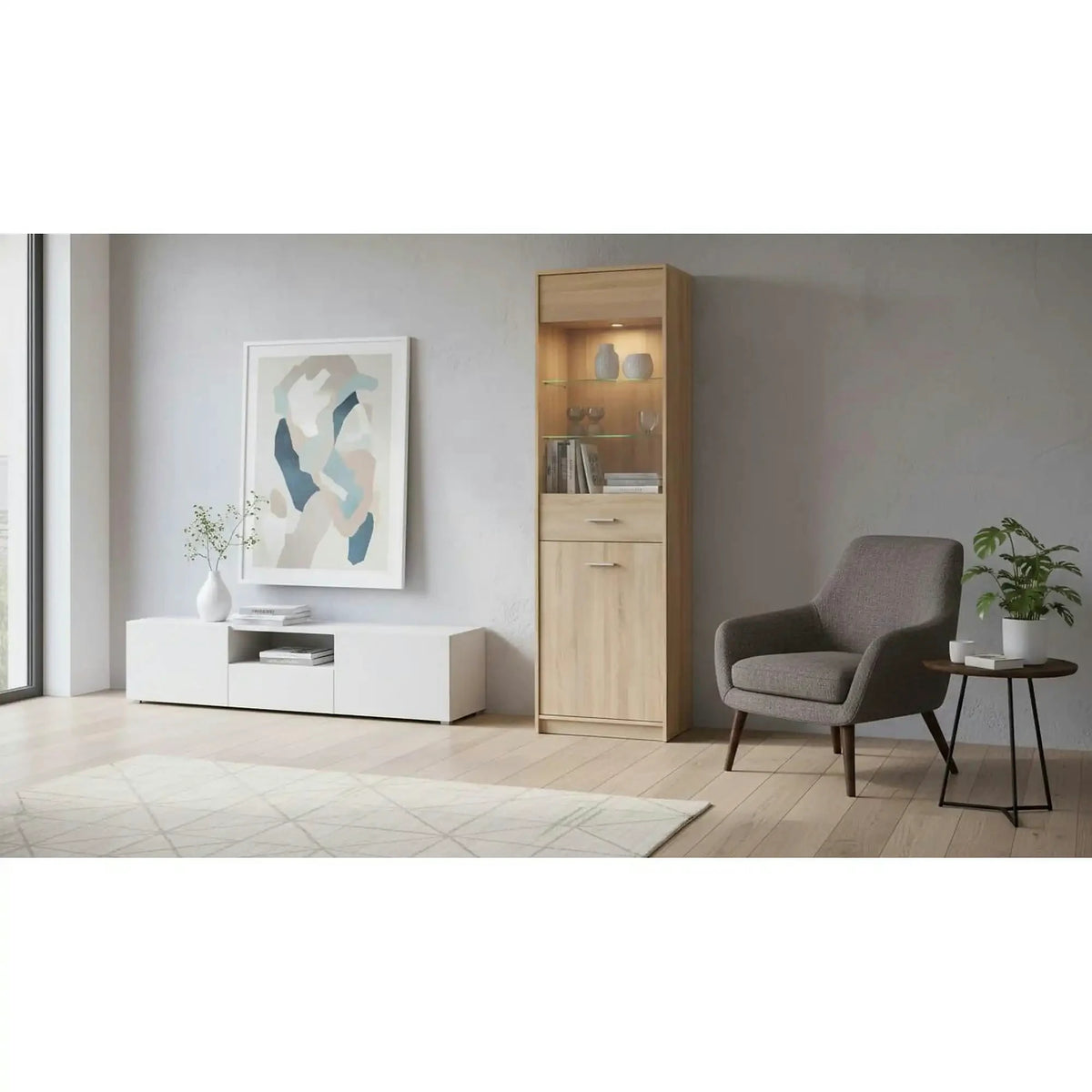 Vitrina NEPO PLUS, stejar sonoma, PAL laminat/sticla, 60x34x197 cm