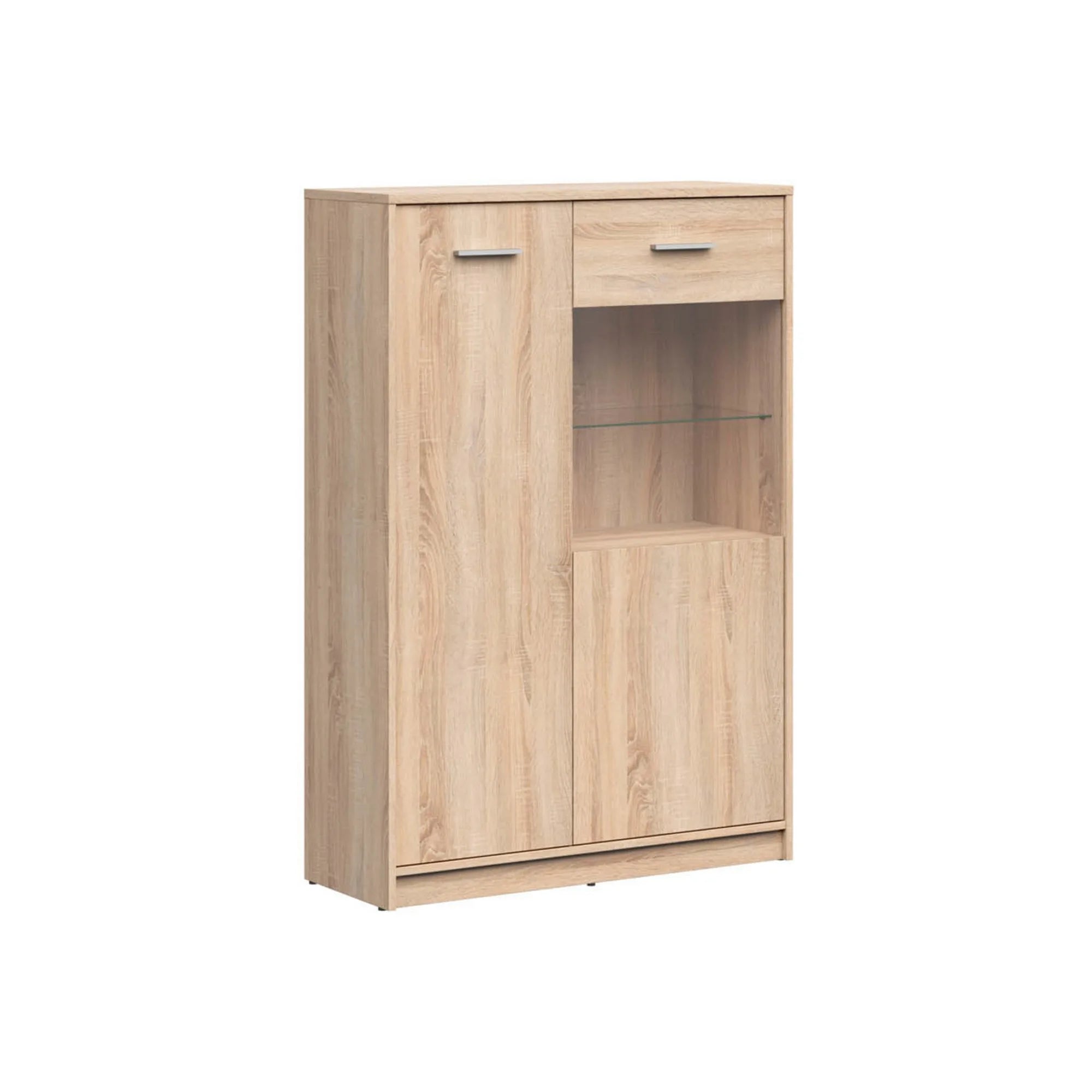 Vitrina NEPO PLUS, stejar sonoma, PAL laminat/sticla securizata, 90x34x132 cm