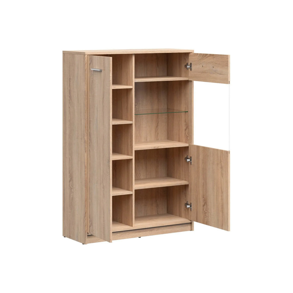 Vitrina NEPO PLUS, stejar sonoma, PAL laminat/sticla securizata, 90x34x132 cm