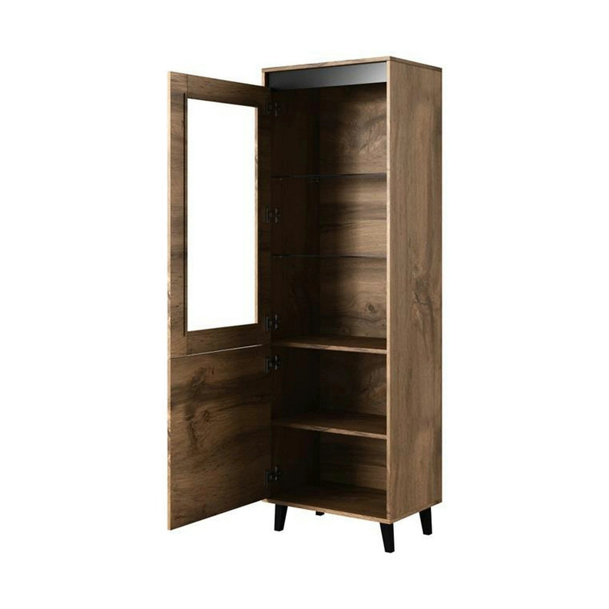 Vitrina NORD, stejar wotan/gri antracit, PAL laminat/plastic, 60x38x183 cm