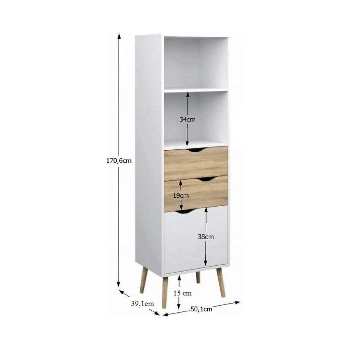 Vitrina OSLO 75382, alb/stejar sonoma, PAL melaminat, 50x39x171 cm