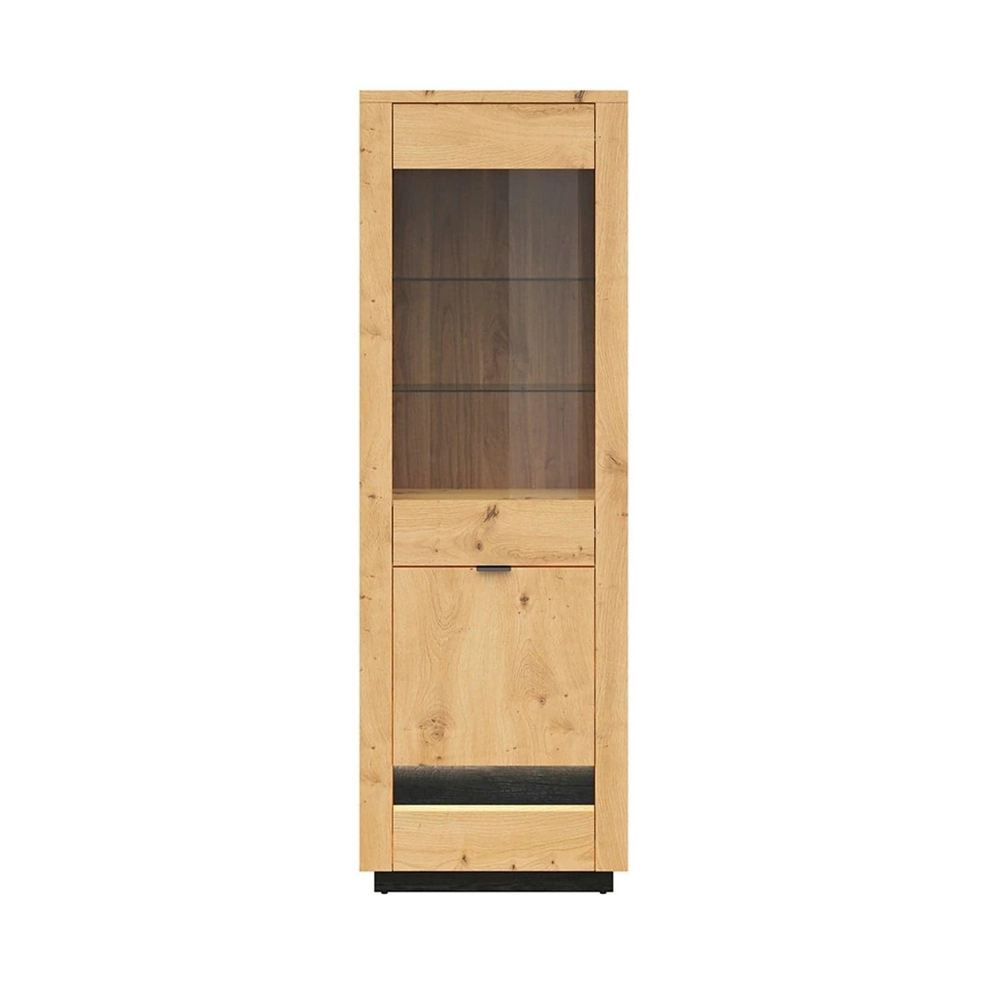 Vitrina OSTIA, stejar artisan/negru mat, PAL/sticla securizata, 67x42x199 cm