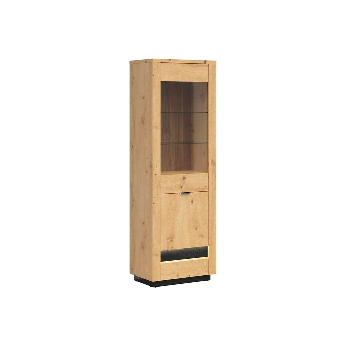 Vitrina OSTIA, stejar artisan/negru mat, PAL/sticla securizata, 67x42x199 cm