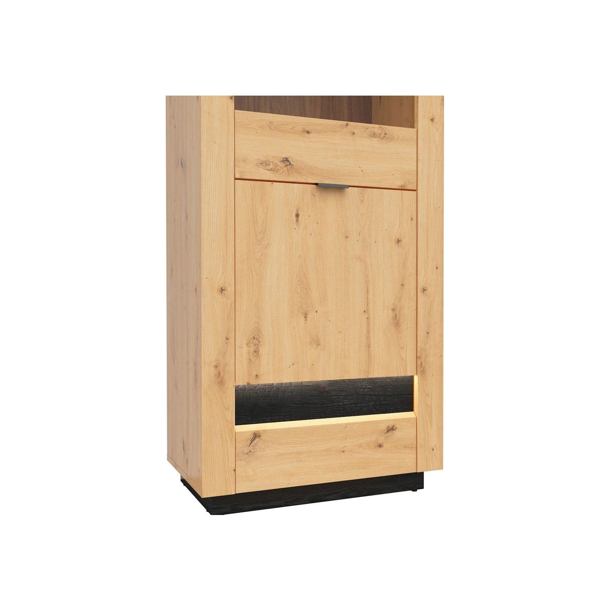 Vitrina OSTIA, stejar artisan/negru mat, PAL/sticla securizata, 67x42x199 cm