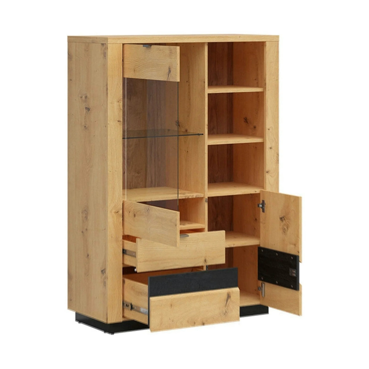 Vitrina OSTIA, stejar artisan/negru, PAL/sticla securizata, 101x42x144 cm