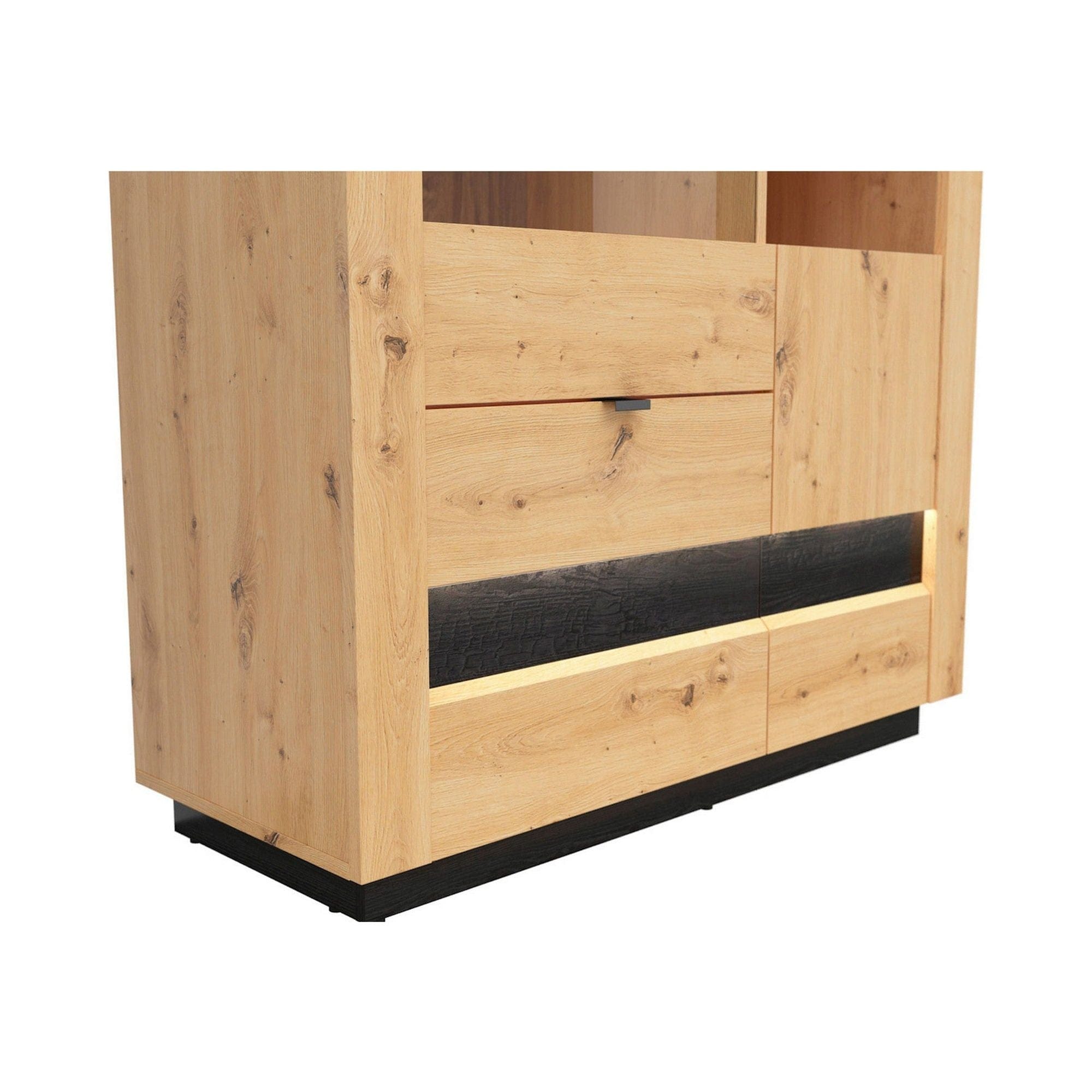 Vitrina OSTIA, stejar artisan/negru, PAL/sticla securizata, 101x42x144 cm