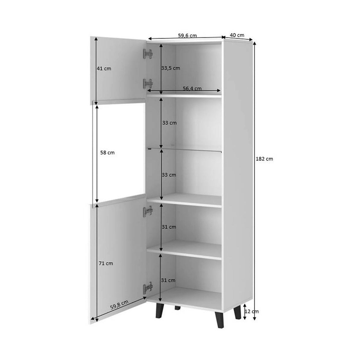 Vitrina PAFOS, alb, PAL laminat/sticla, 60x40x182 cm