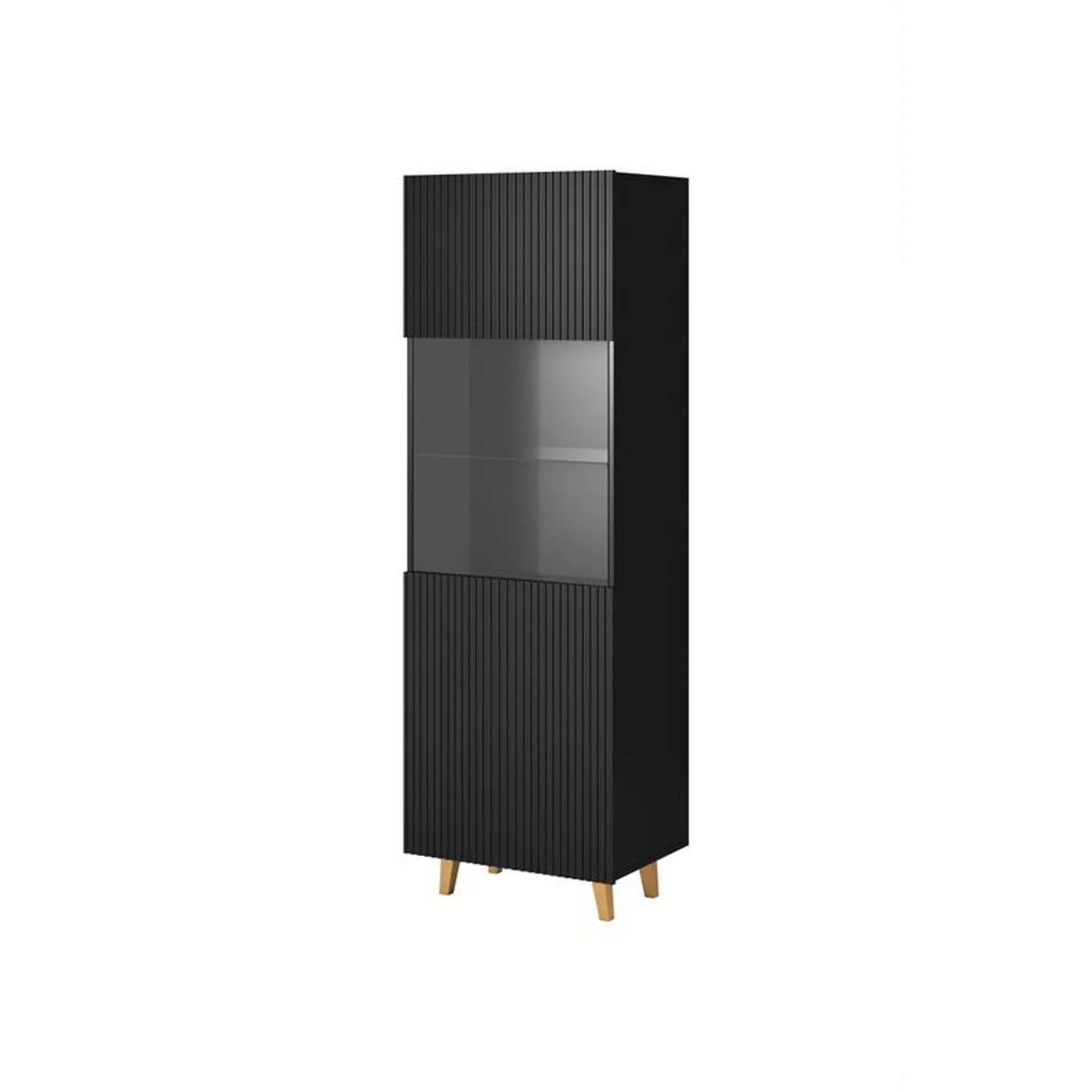 Vitrina PAFOS, negru, PAL laminat/sticla, 60x40x182 cm