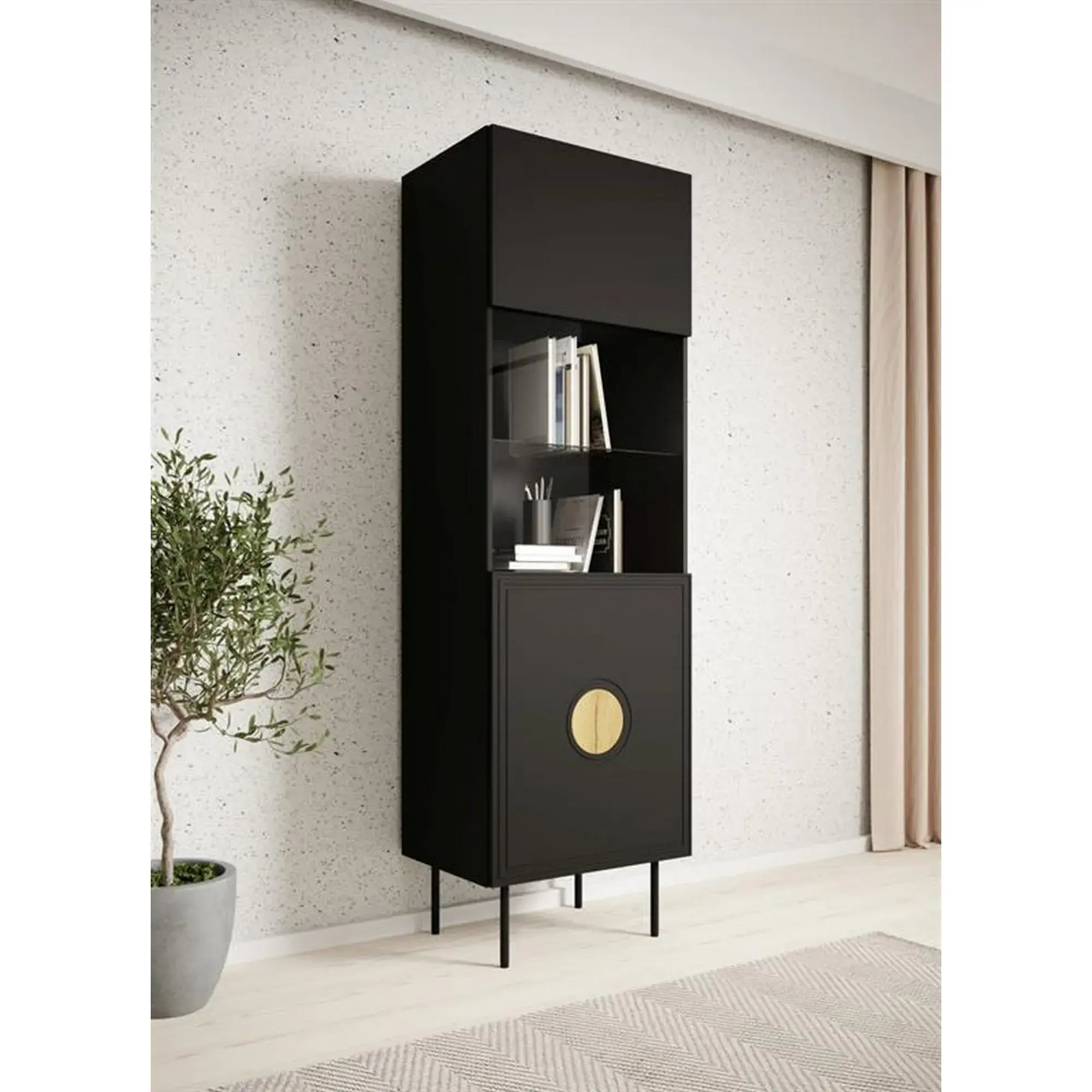 Vitrina PALAZZO, negru, PAL laminat/sticla, 60x42x190 cm