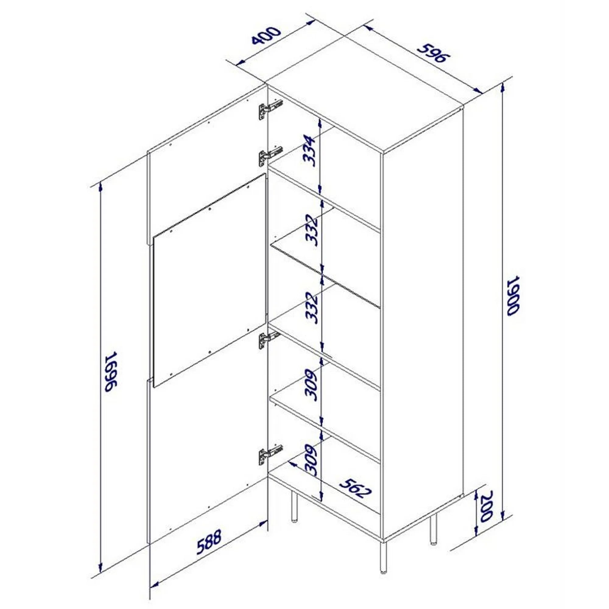 Vitrina PALAZZO, negru, PAL laminat/sticla, 60x42x190 cm