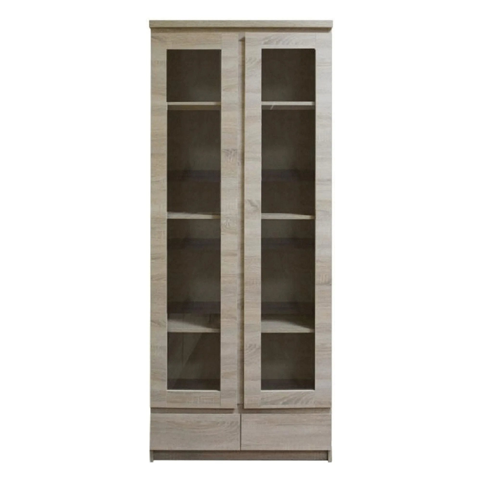 Vitrina PANAMA Tip 03 2D2S, stejar deschis, PAL melaminat/sticla, 83x41x200 cm