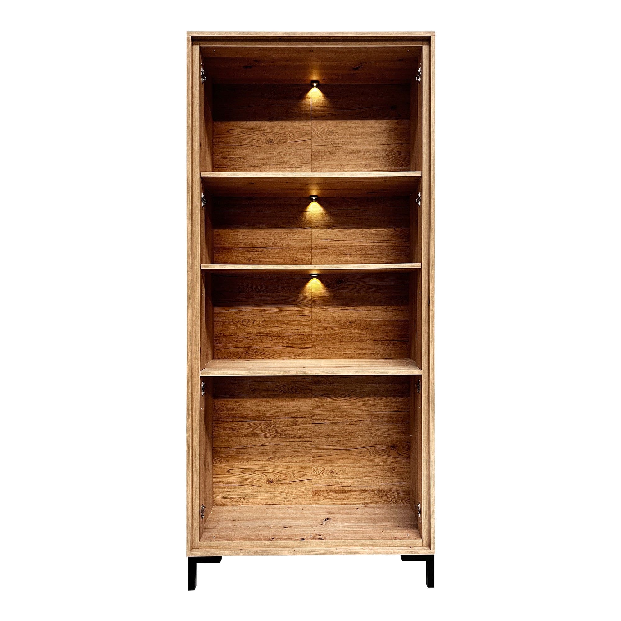 Vitrina PARII PA02, stejar artisan/verde, PAL laminat/sticla, cu iluminare LED, 89x37x196 cm