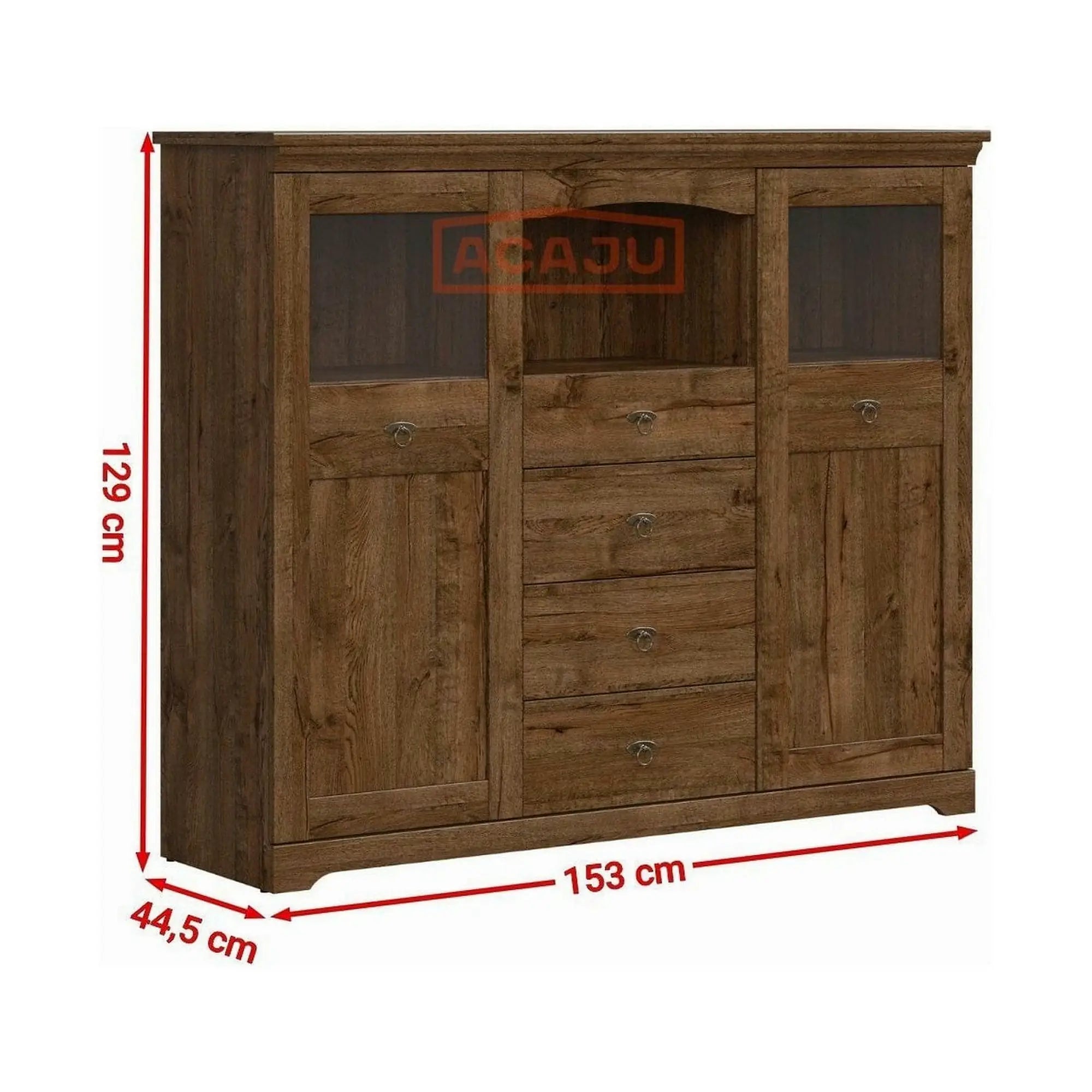 Vitrina PATRAS KOM2W4S, stejar april, PAL, 153x45x129 cm