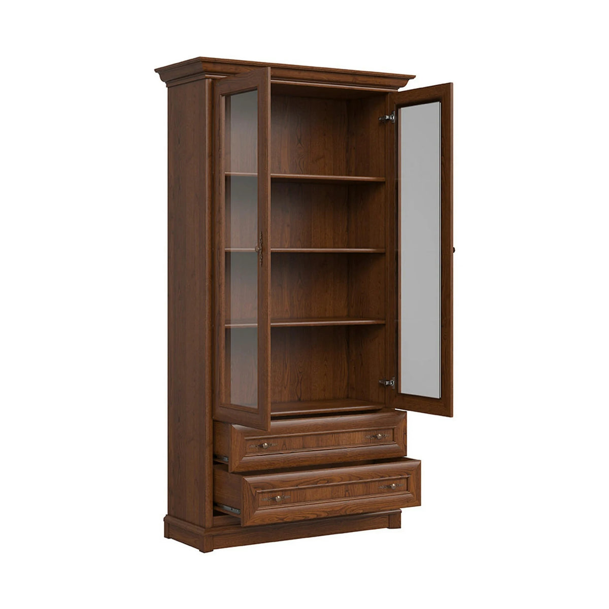 Vitrina pentru living KENT, castan, PAL/sticla securizata, 110x43x205 cm