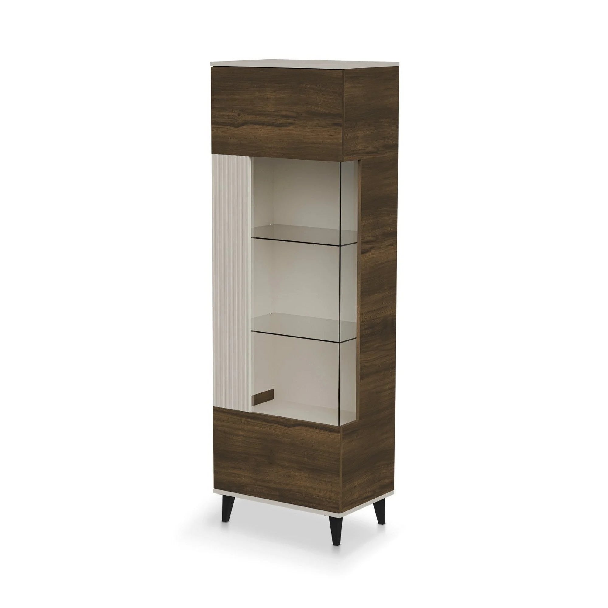 Vitrina RANDOM, nuc/casmir/negru, PAL furniruit/polipropilena, 60x40x182 cm