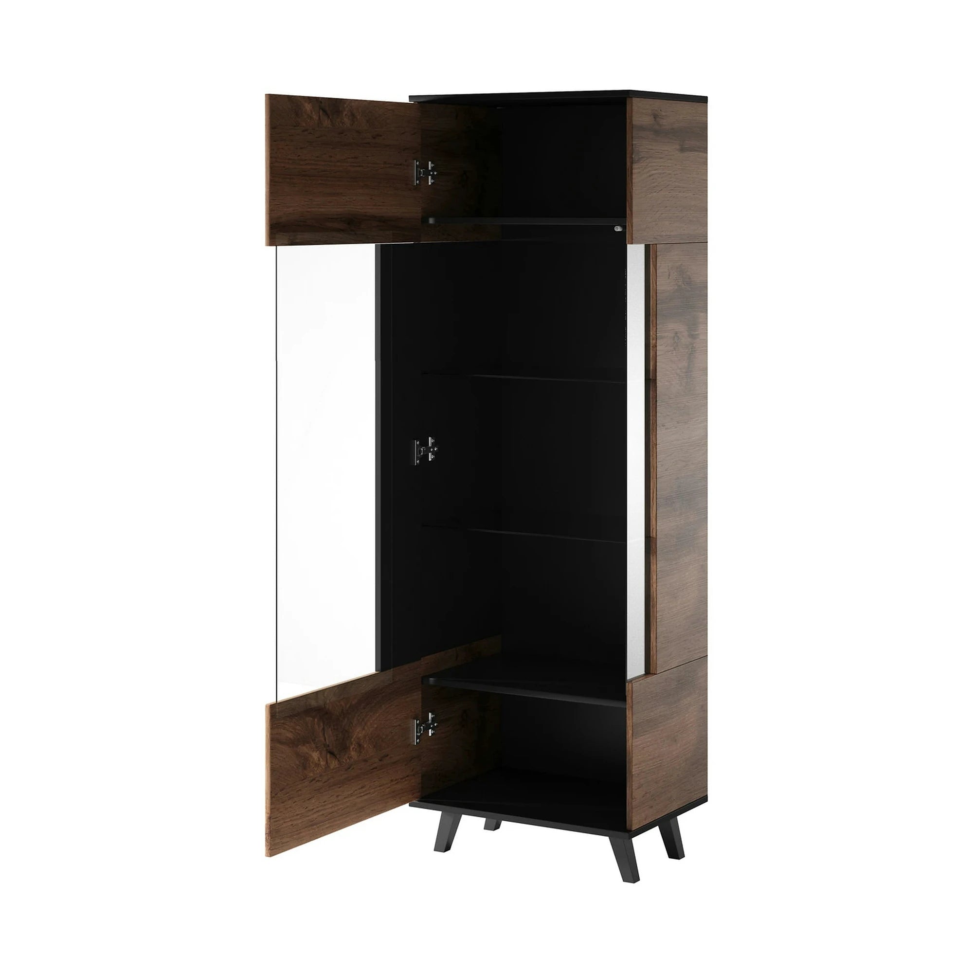 Vitrina RANDOM, stejar wotan/negru, PAL furniruit/polipropilena, 60x40x182 cm