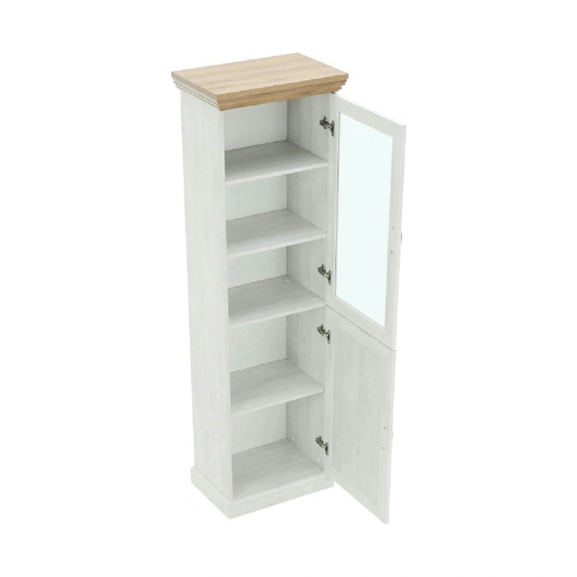 Vitrina ROYAL W1D, pin nordic/stejar salbatic, PAL melaminat/plinte decorative/metal, 57x39x187 cm