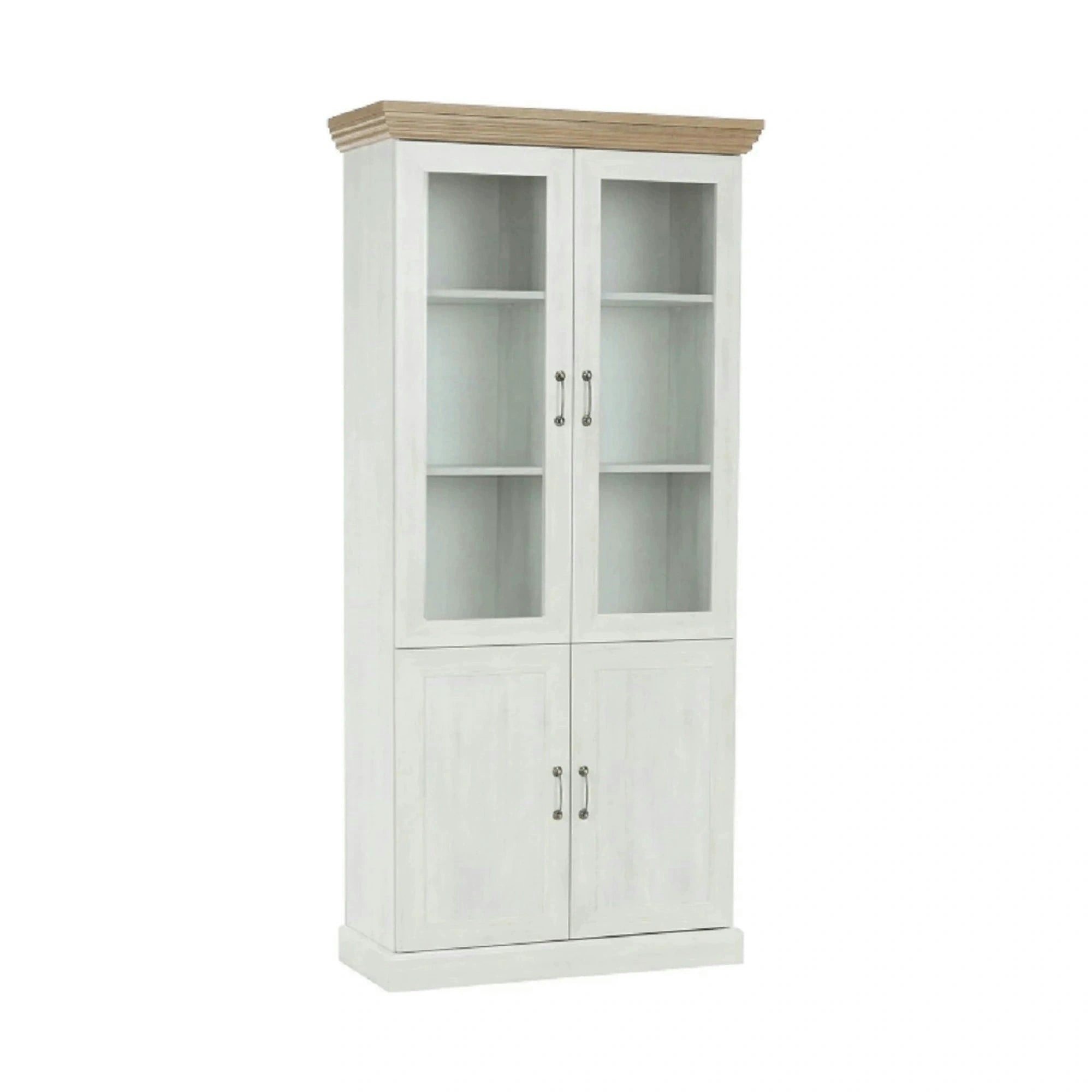 Vitrina ROYAL W4D, pin nordic/stejar salbatic, PAL melaminat/plinte decorative/metal, 87x39x187 cm