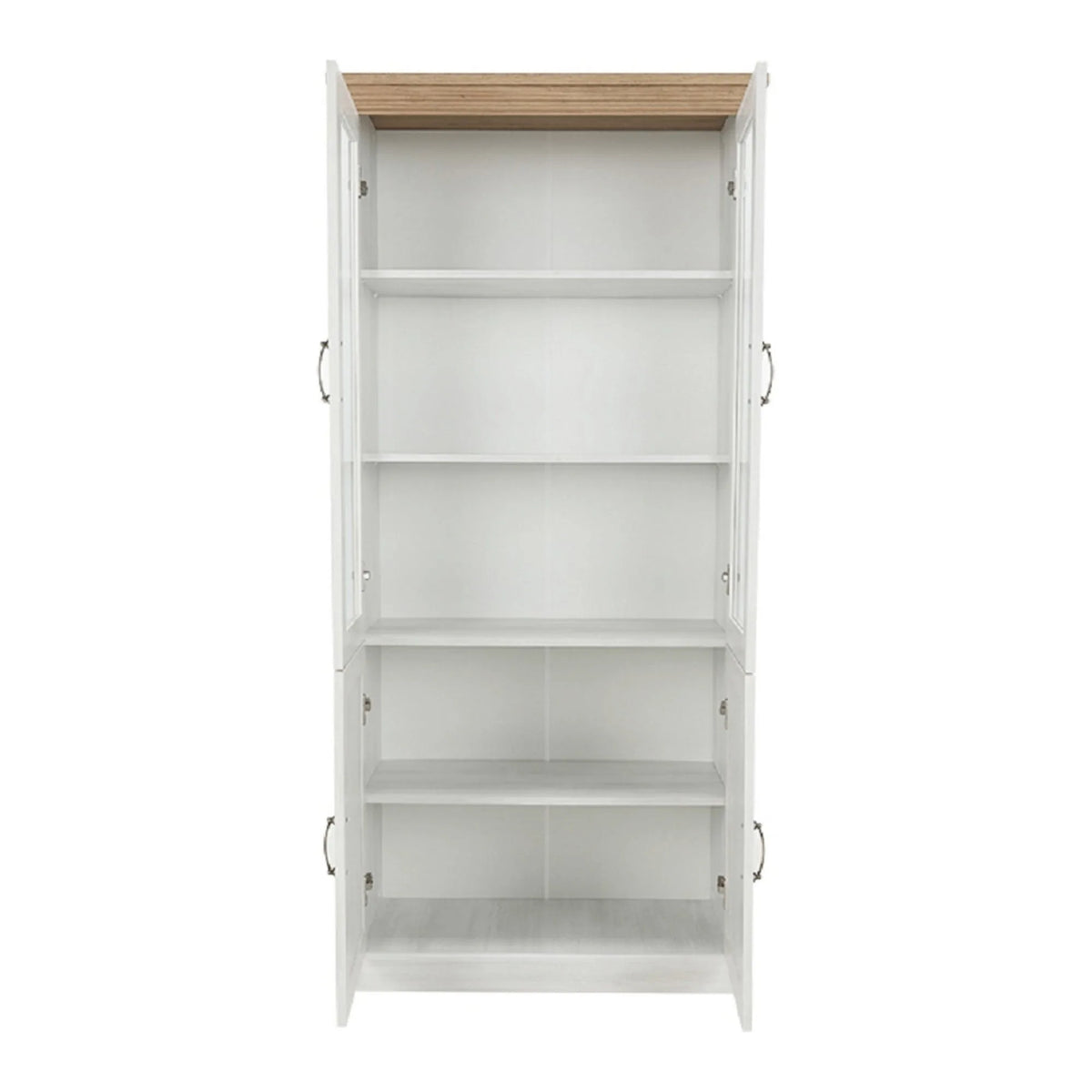 Vitrina ROYAL W4D, pin nordic/stejar salbatic, PAL melaminat/plinte decorative/metal, 87x39x187 cm