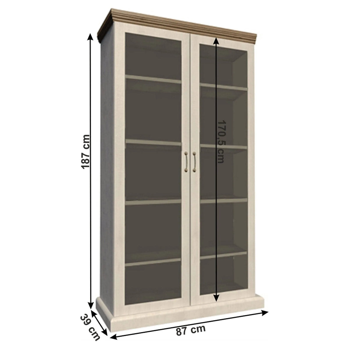 Vitrina ROYAL WS, pin nordic/stejar salbatic, PAL melaminat/plinte decorative/metal, 87x39x187 cm