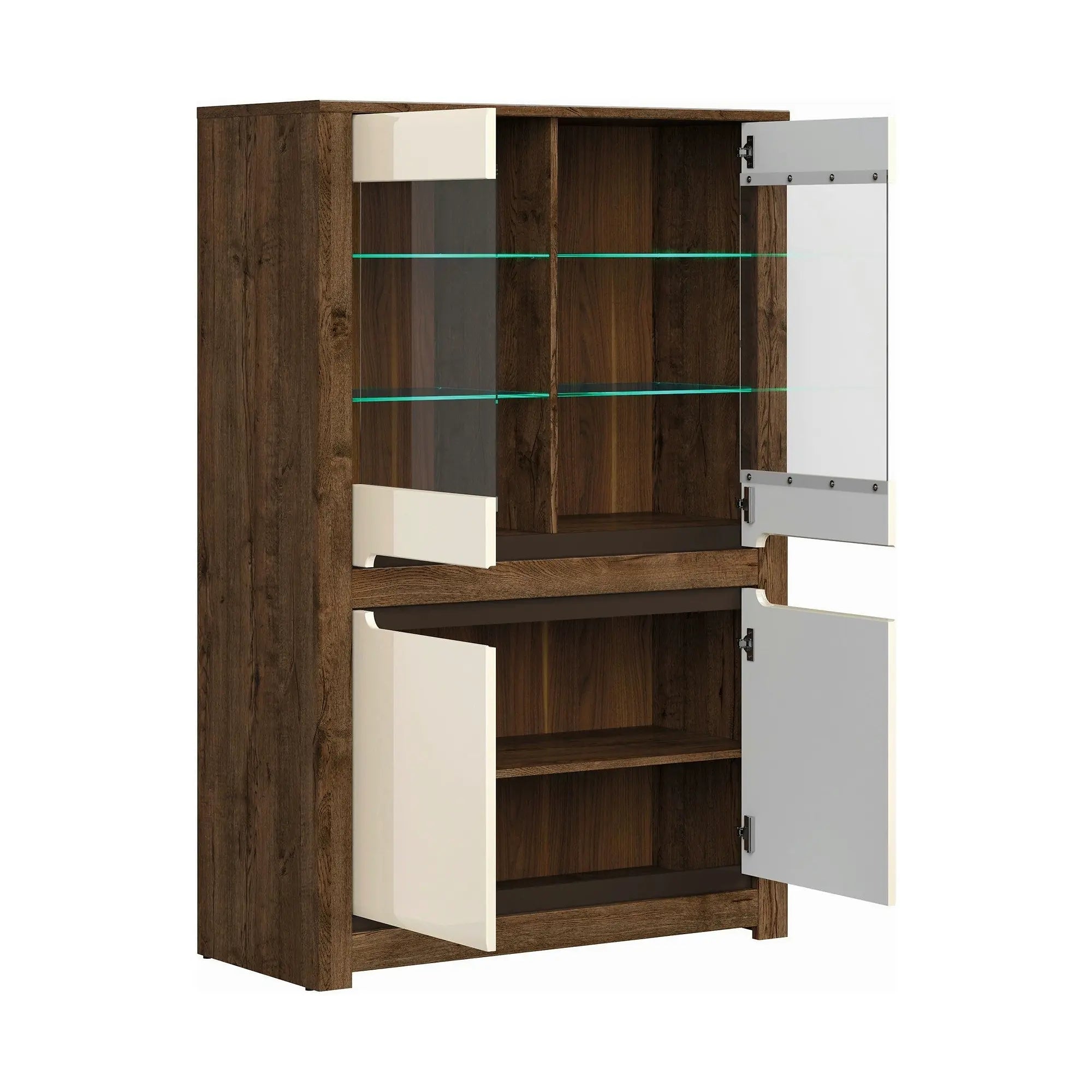 Vitrina RUSO, bej/stejar inchis, 104x46x159 cm