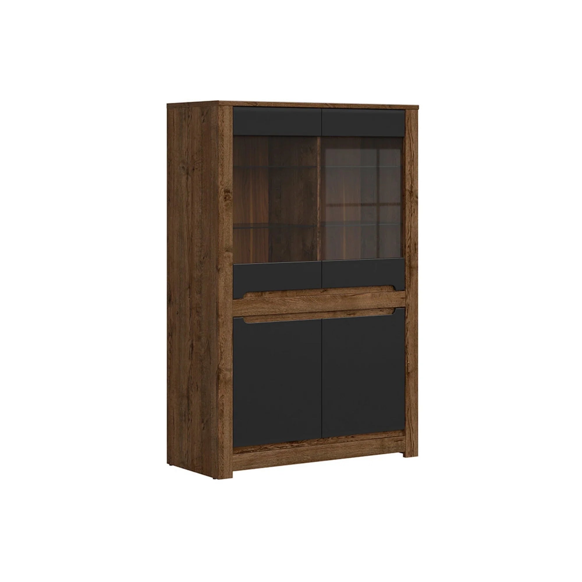 Vitrina RUSO, stejar/negru, PAL/sticla securizata, 104x46x159 cm