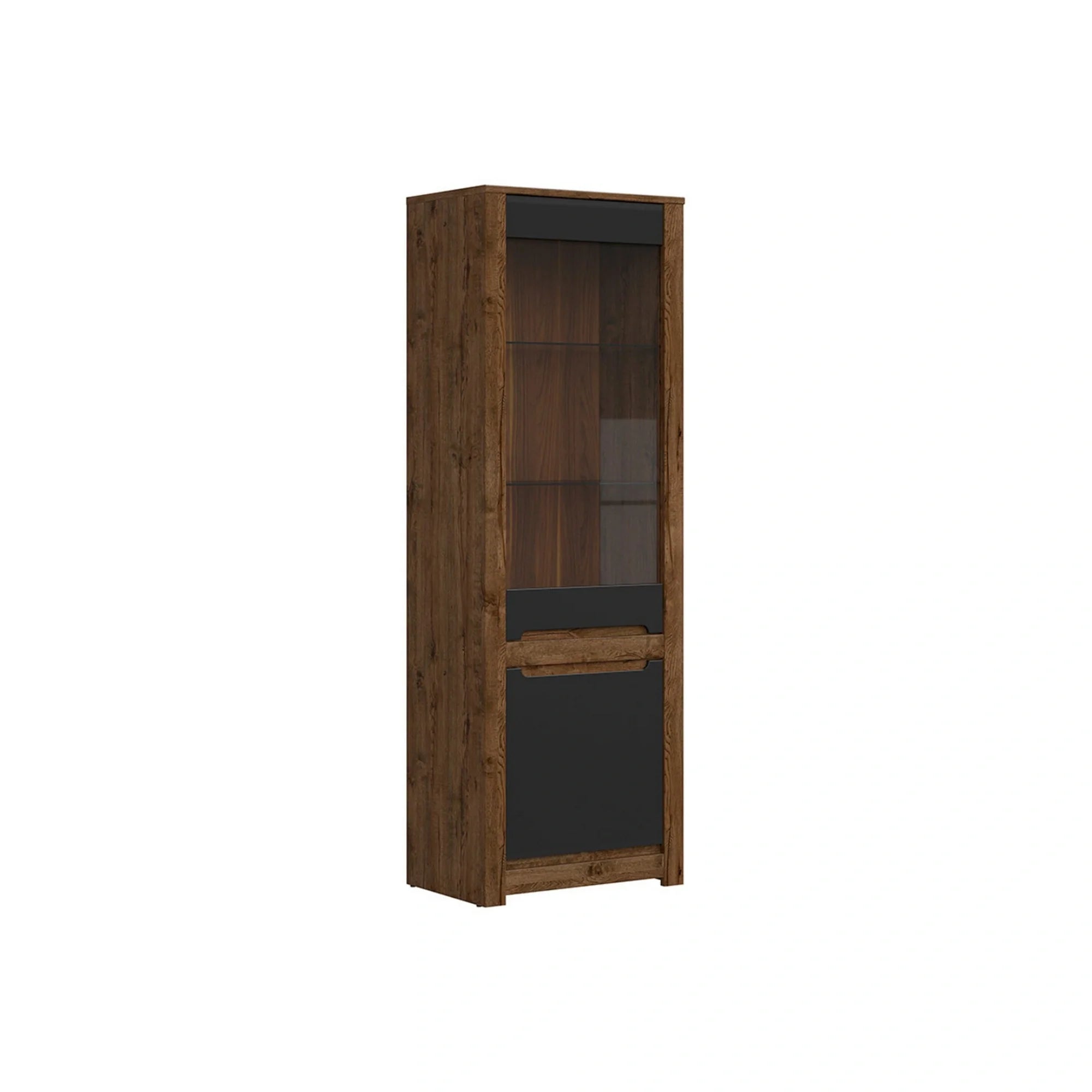 Vitrina RUSO, stejar/negru, PAL/sticla securizata, 69x46x205 cm