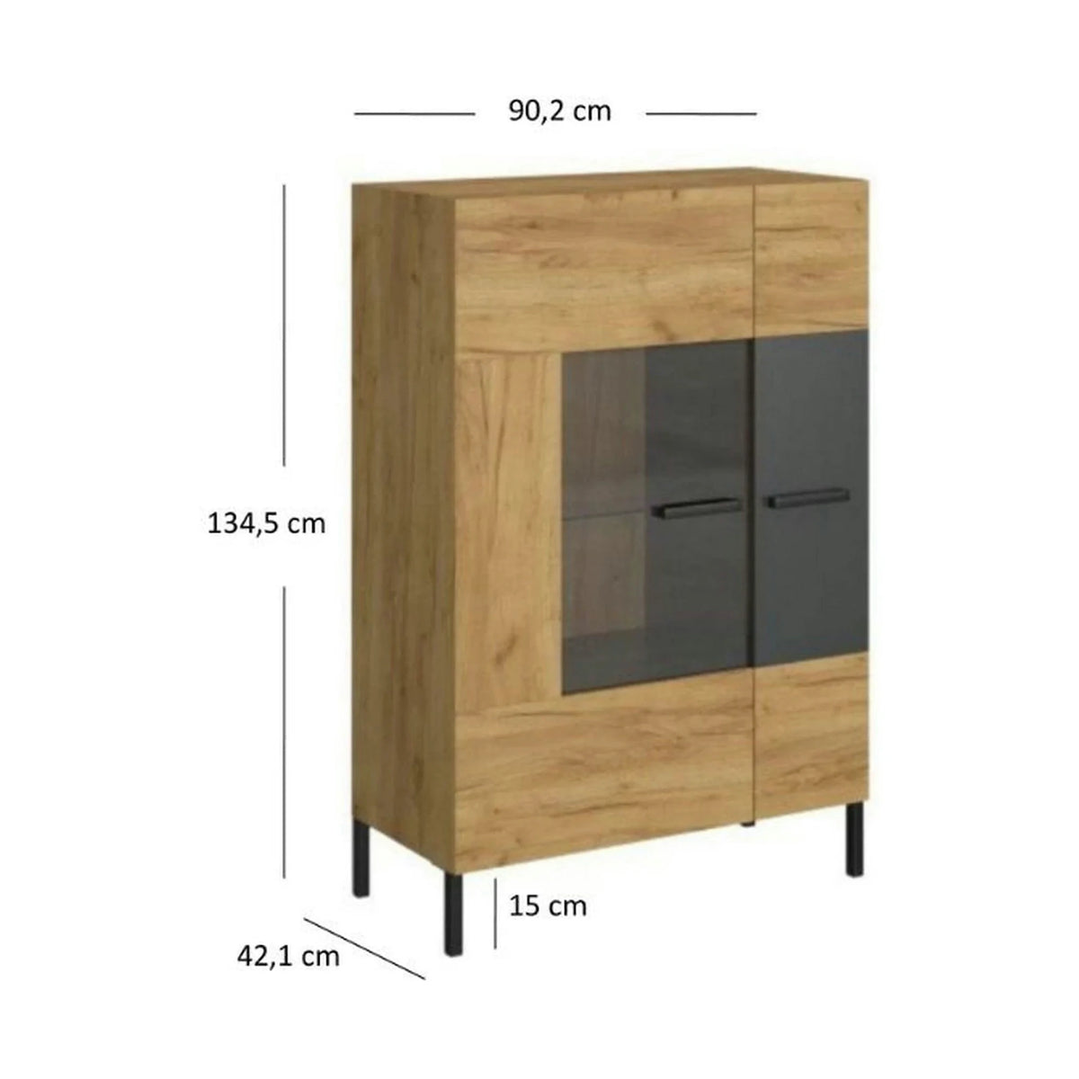 Vitrina SANTES, stejar artisan auriu, PAL laminat, 90x42x135 cm
