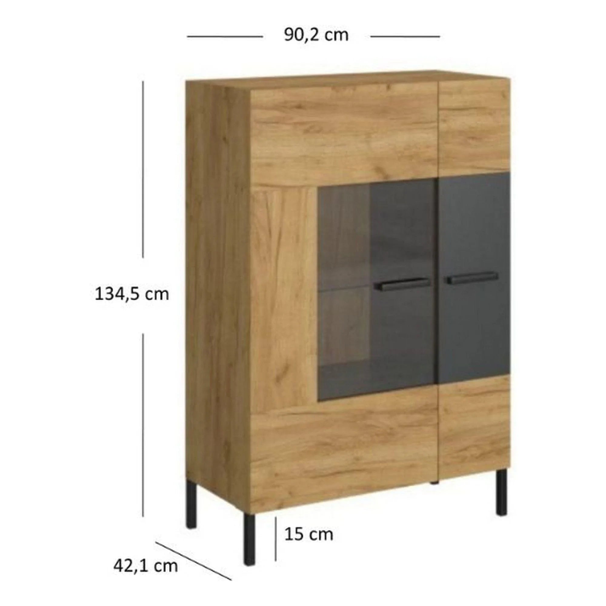 Vitrina SANTES, stejar artisan auriu, PAL laminat, 90x42x135 cm