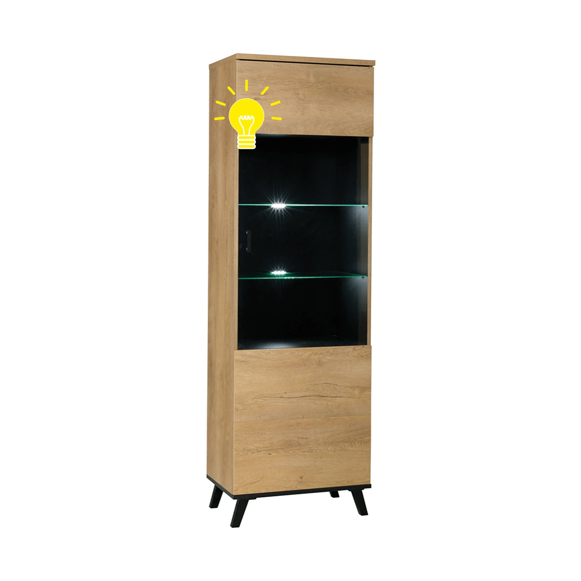 Vitrina SIRAN TYP 2, stejar lefkas, DTD laminat/plastic, 61x40x191 cm