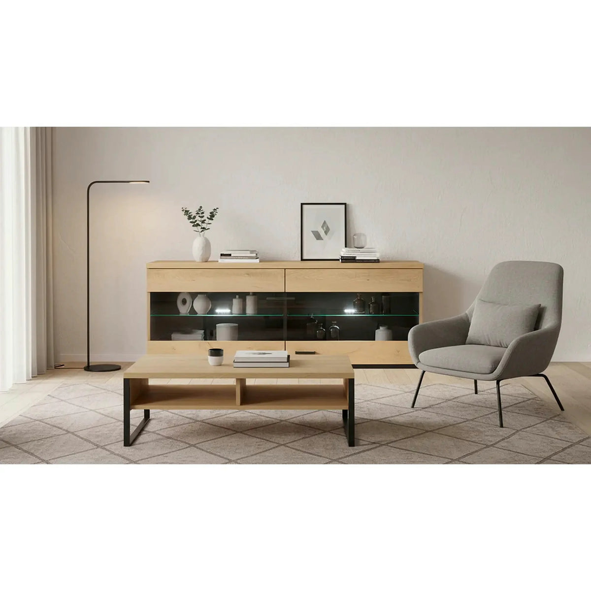 Vitrina SIRAN TYP 9, stejar lefkas, DTD laminat, 121x30x45 cm