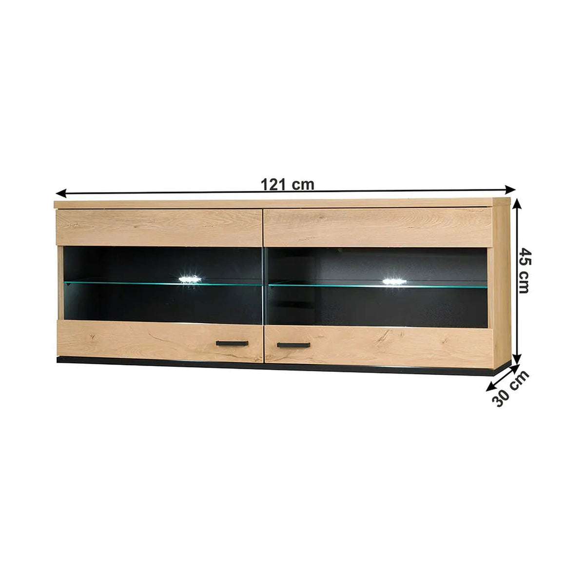 Vitrina SIRAN TYP 9, stejar lefkas, DTD laminat, 121x30x45 cm