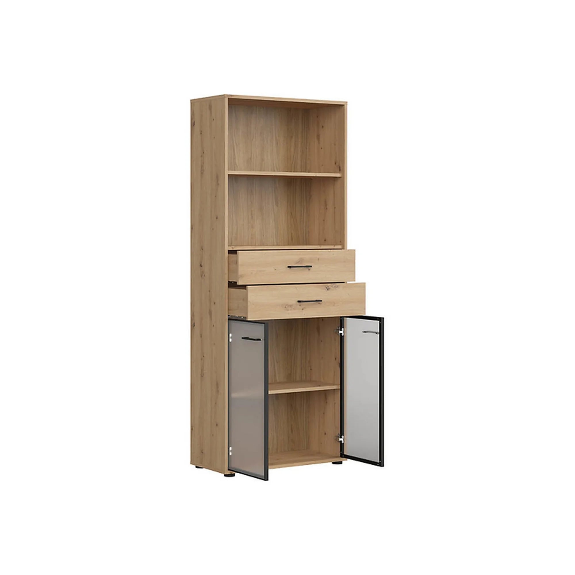 Vitrina SPACE OFFICE, stejar artisan/negru fumuriu, PAL laminat/sticla, 80x38x203 cm