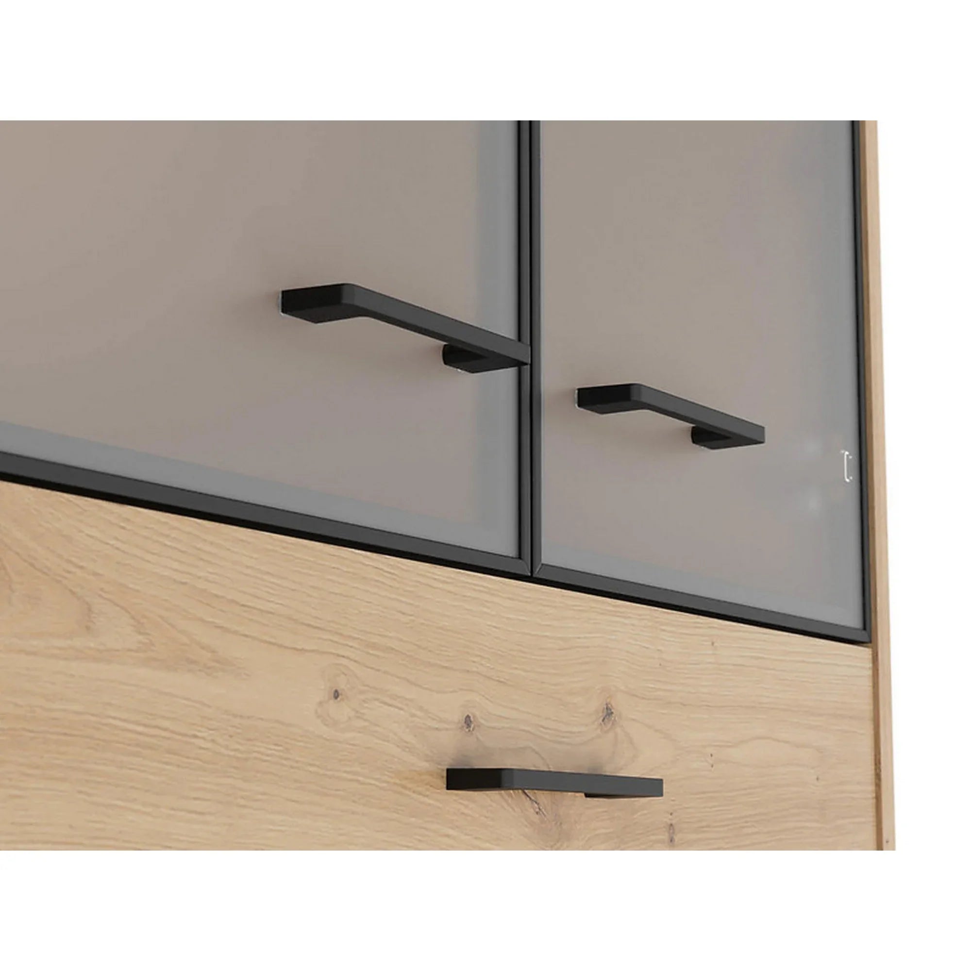 Vitrina SPACE OFFICE, stejar artisan/negru fumuriu, PAL laminat/sticla, 80x38x203 cm