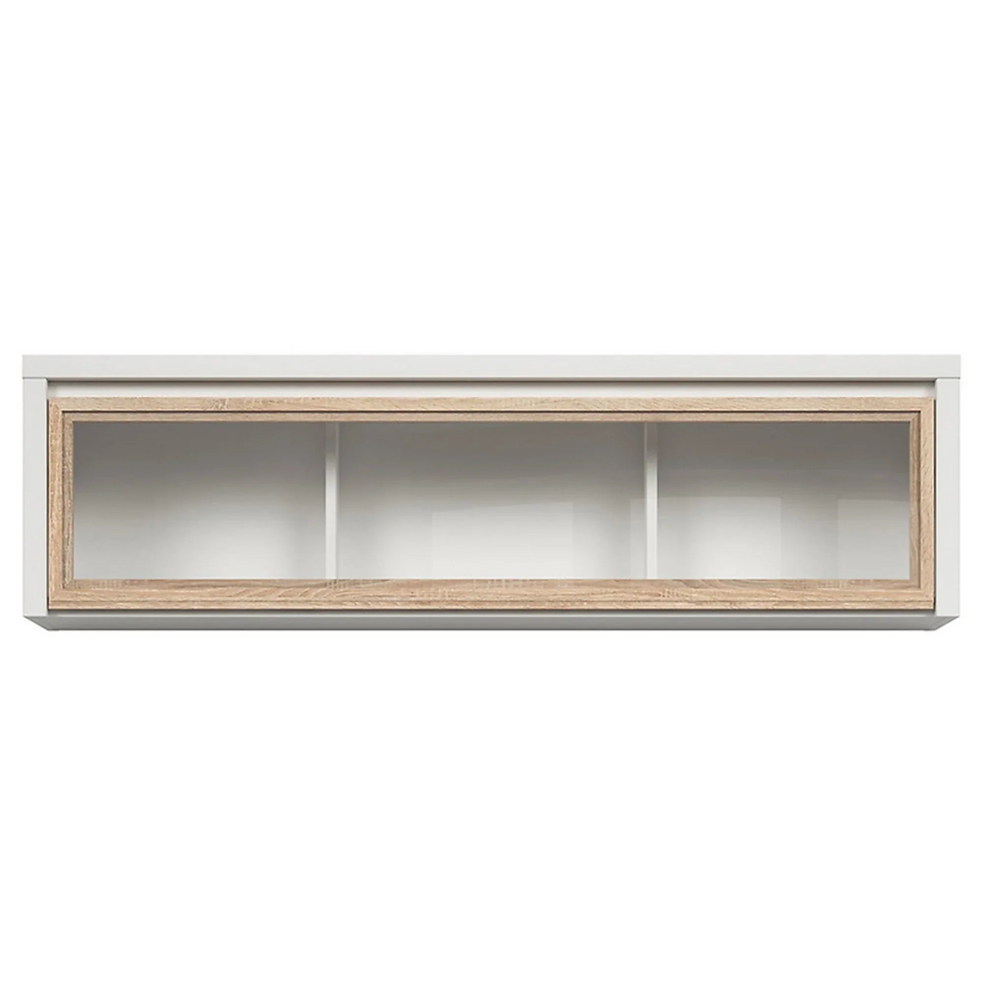 Vitrina suspendata KASPIAN, alb/stejar sonoma, PAL/sticla, 144x31x40 cm
