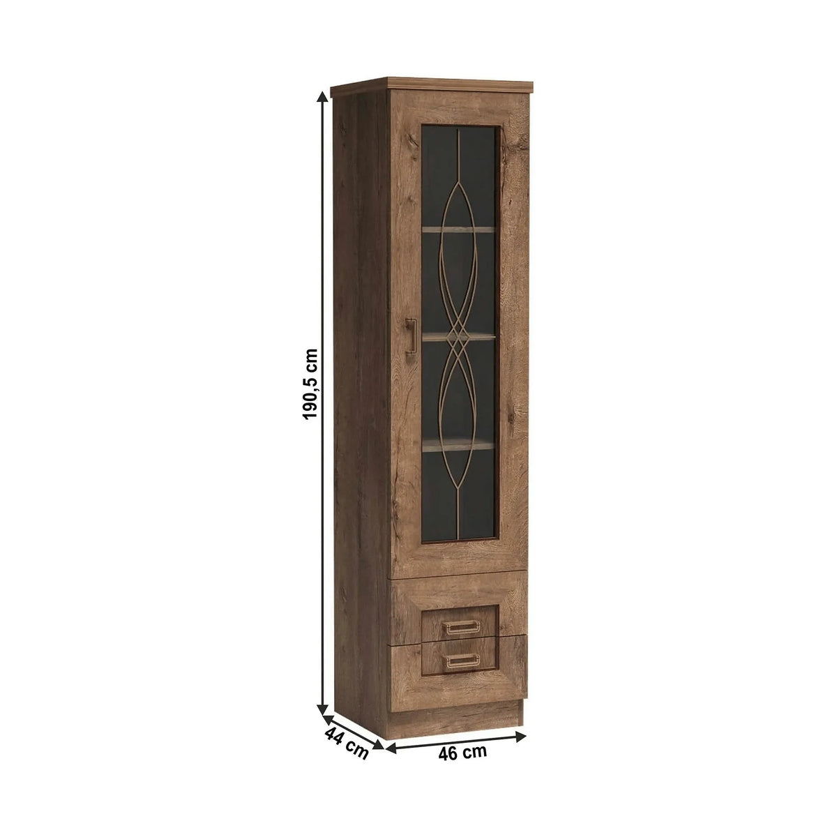 Vitrina TEDY tip T10, stejar lefkas, PAL melaminat/sticla, 46x44x191 cm