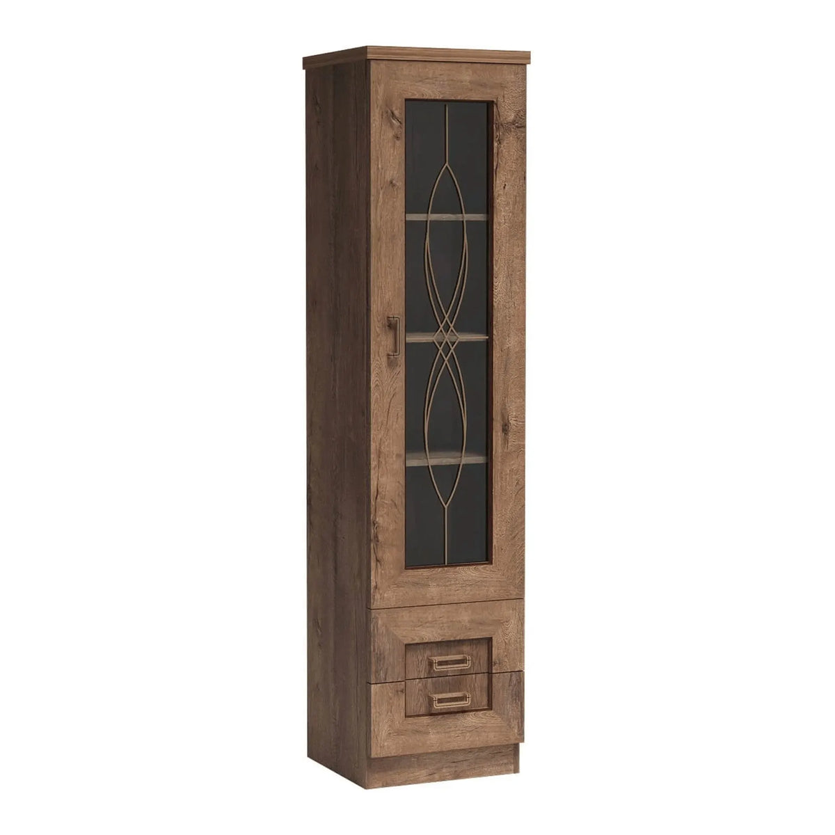 Vitrina TEDY tip T10, stejar lefkas, PAL melaminat/sticla, 46x44x191 cm